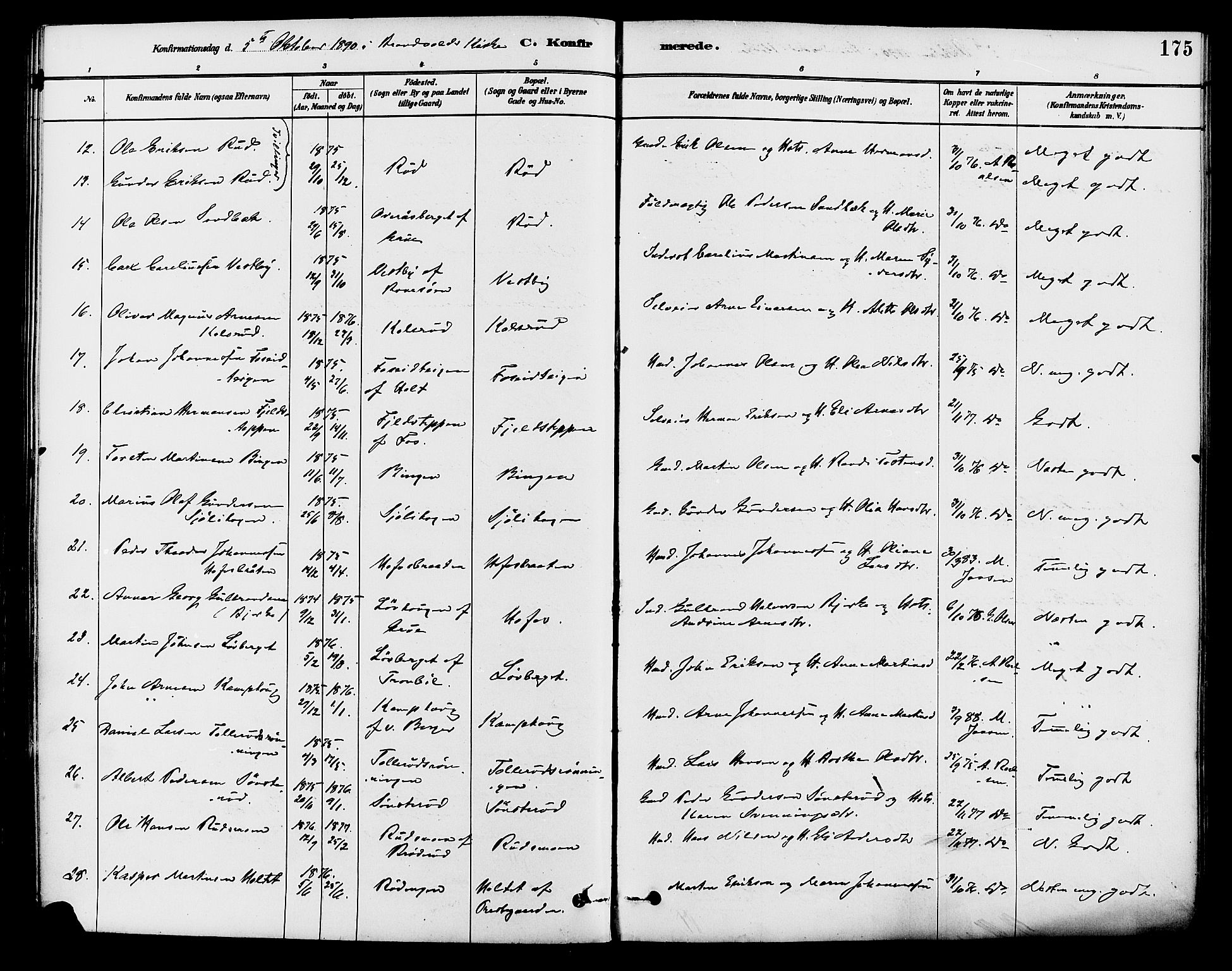 Brandval prestekontor, AV/SAH-PREST-034/H/Ha/Haa/L0002: Parish register (official) no. 2, 1880-1894, p. 175