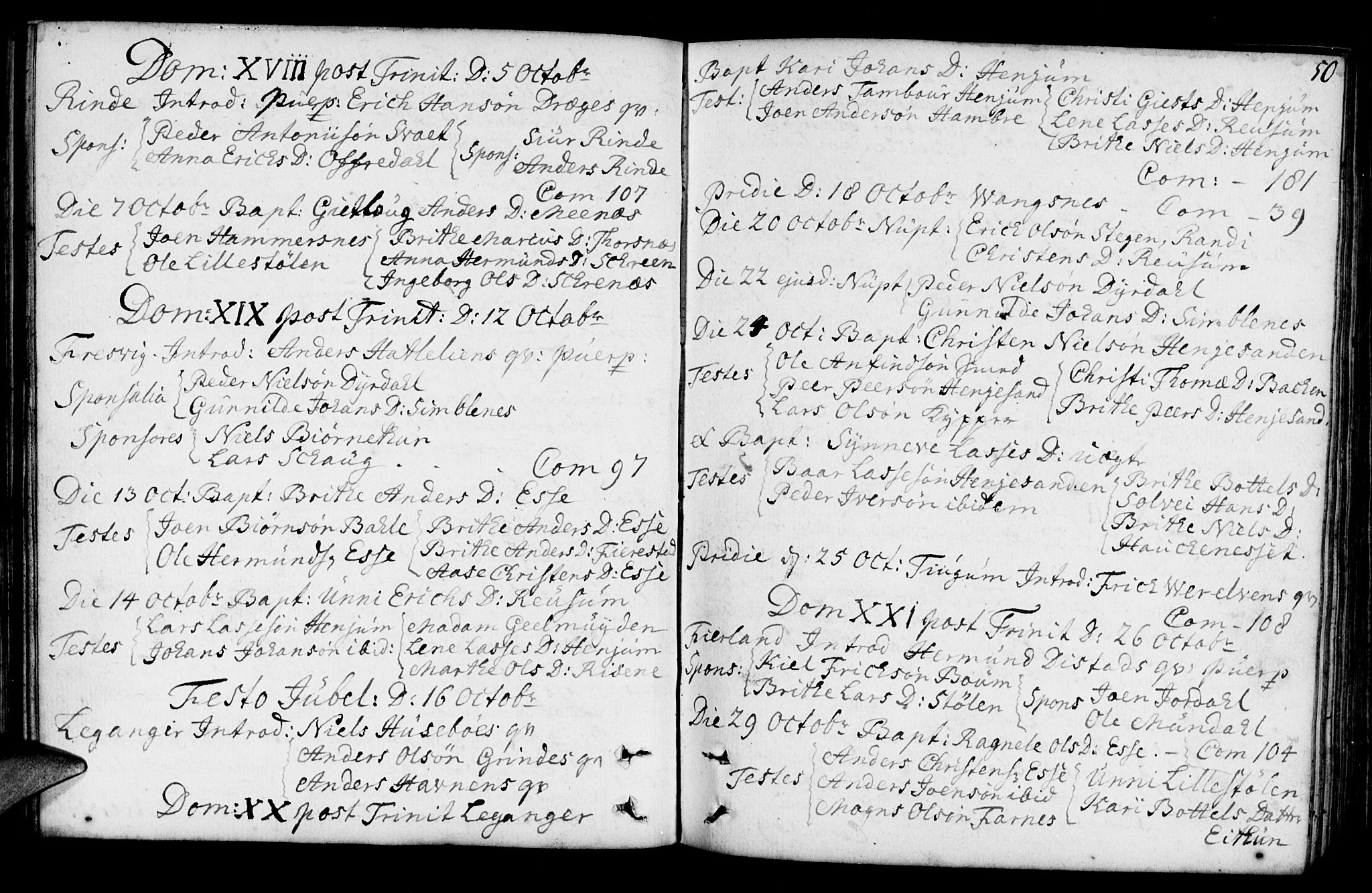 Leikanger sokneprestembete, AV/SAB-A-81001/H/Haa/Haaa/L0003: Parish register (official) no. A 3, 1756-1770, p. 50