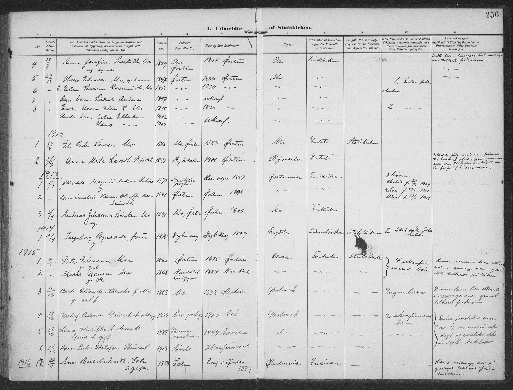 Ministerialprotokoller, klokkerbøker og fødselsregistre - Møre og Romsdal, SAT/A-1454/513/L0178: Parish register (official) no. 513A05, 1906-1919, p. 256