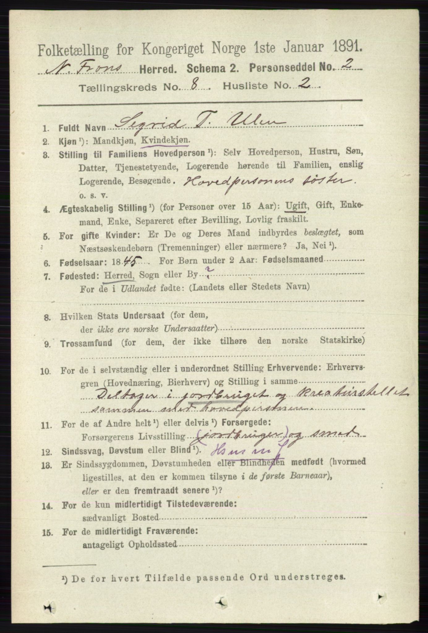 RA, 1891 census for 0518 Nord-Fron, 1891, p. 3429