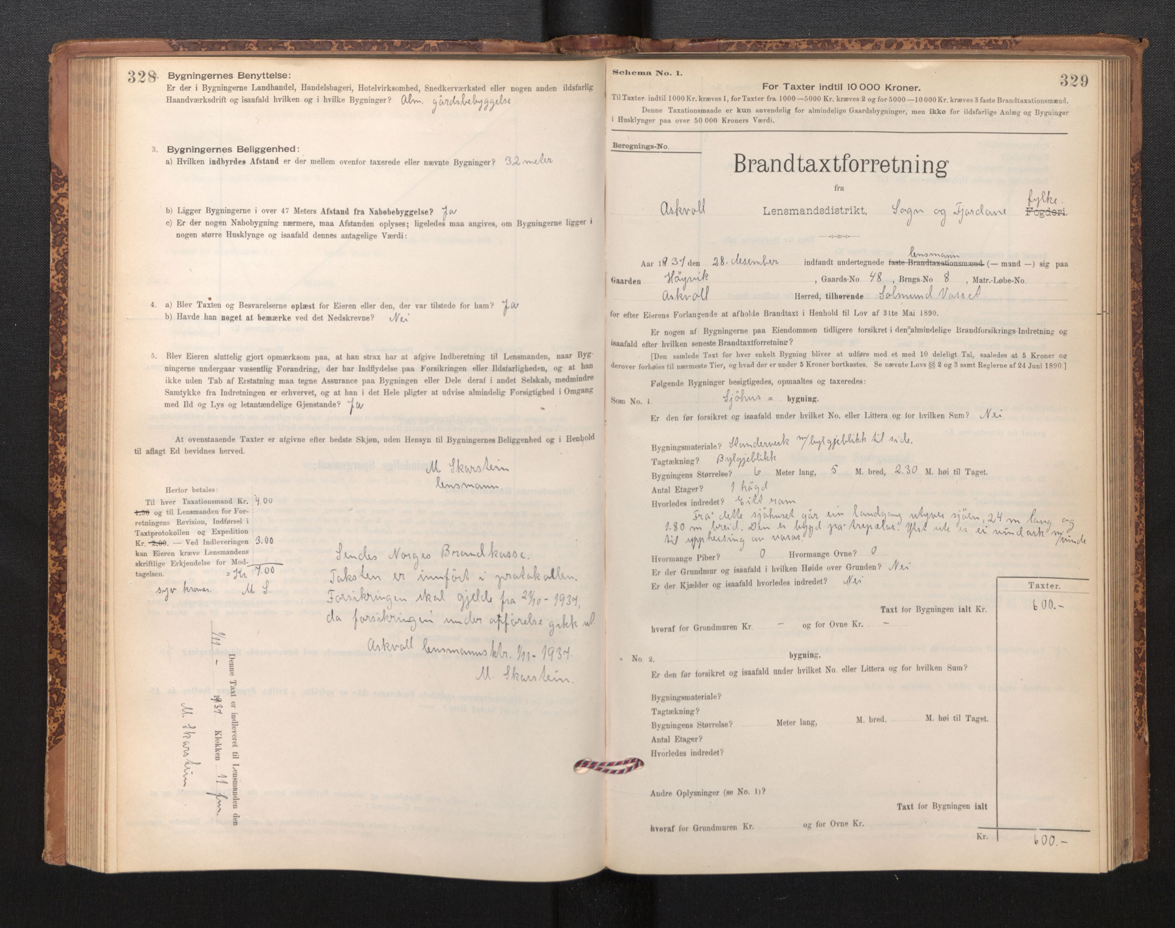 Lensmannen i Askvoll, AV/SAB-A-26301/0012/L0004: Branntakstprotokoll, skjematakst og liste over branntakstmenn, 1895-1932, p. 328-329