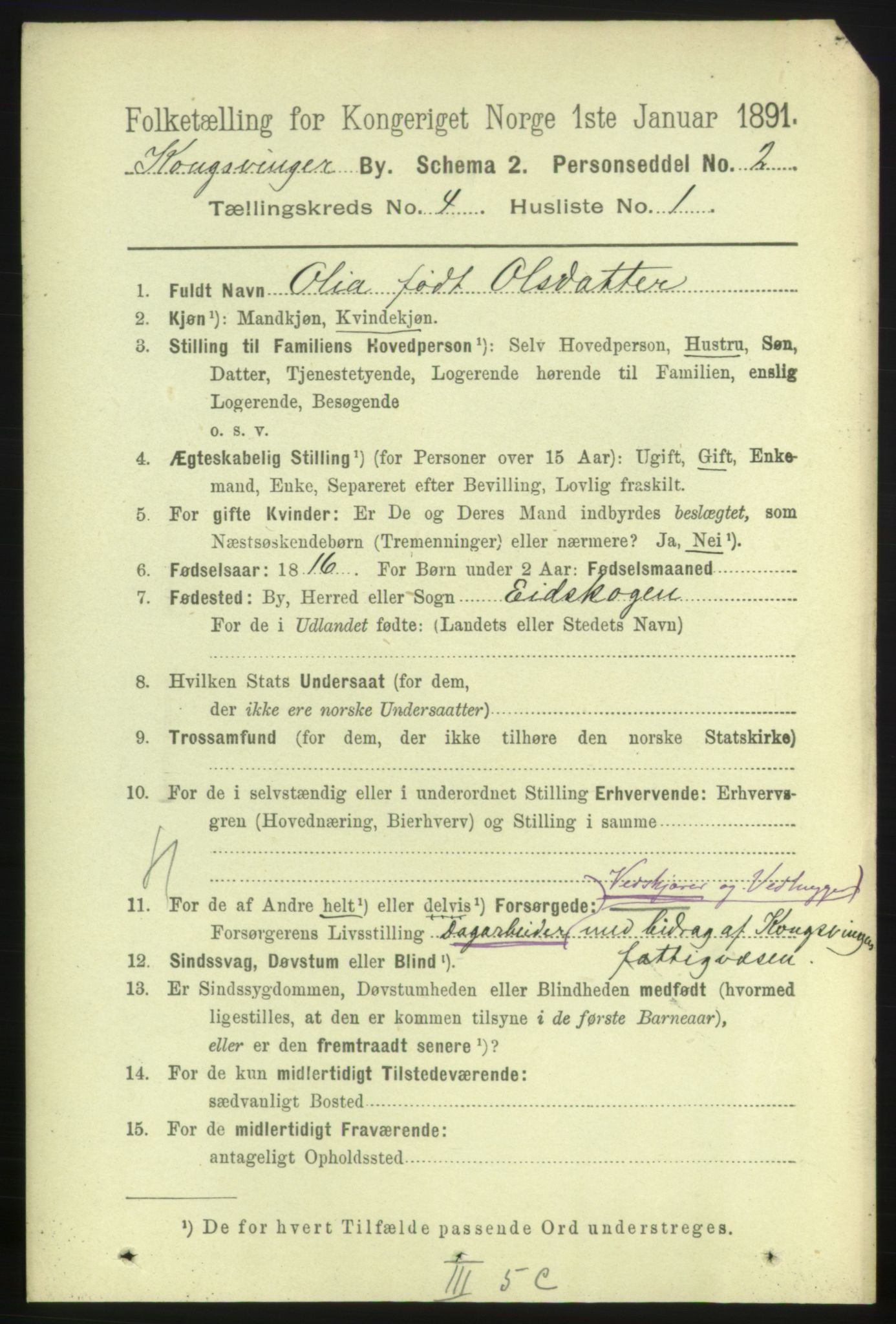 RA, 1891 census for 0402 Kongsvinger, 1891, p. 1351