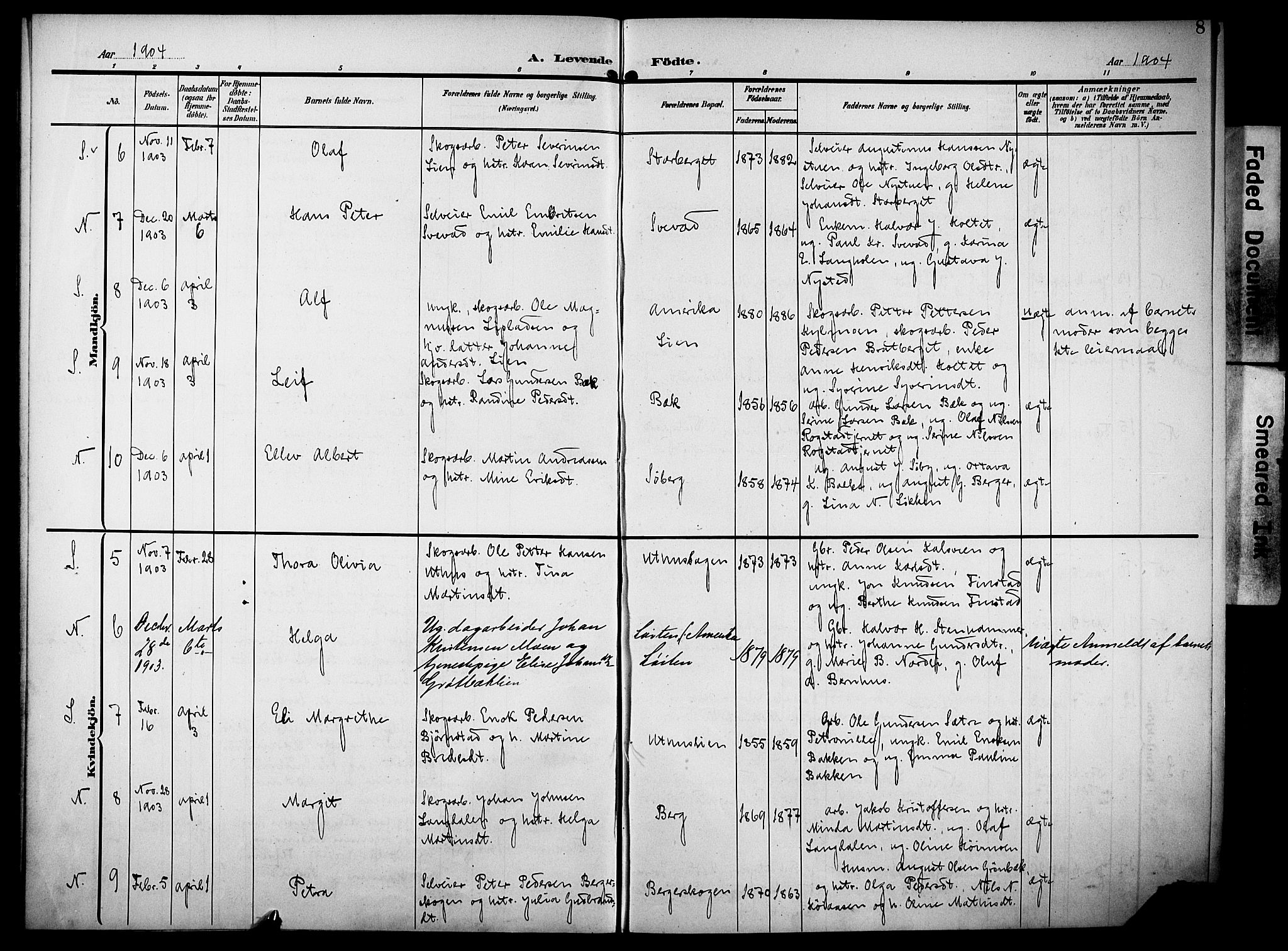 Elverum prestekontor, SAH/PREST-044/H/Ha/Haa/L0016: Parish register (official) no. 16, 1903-1912, p. 8