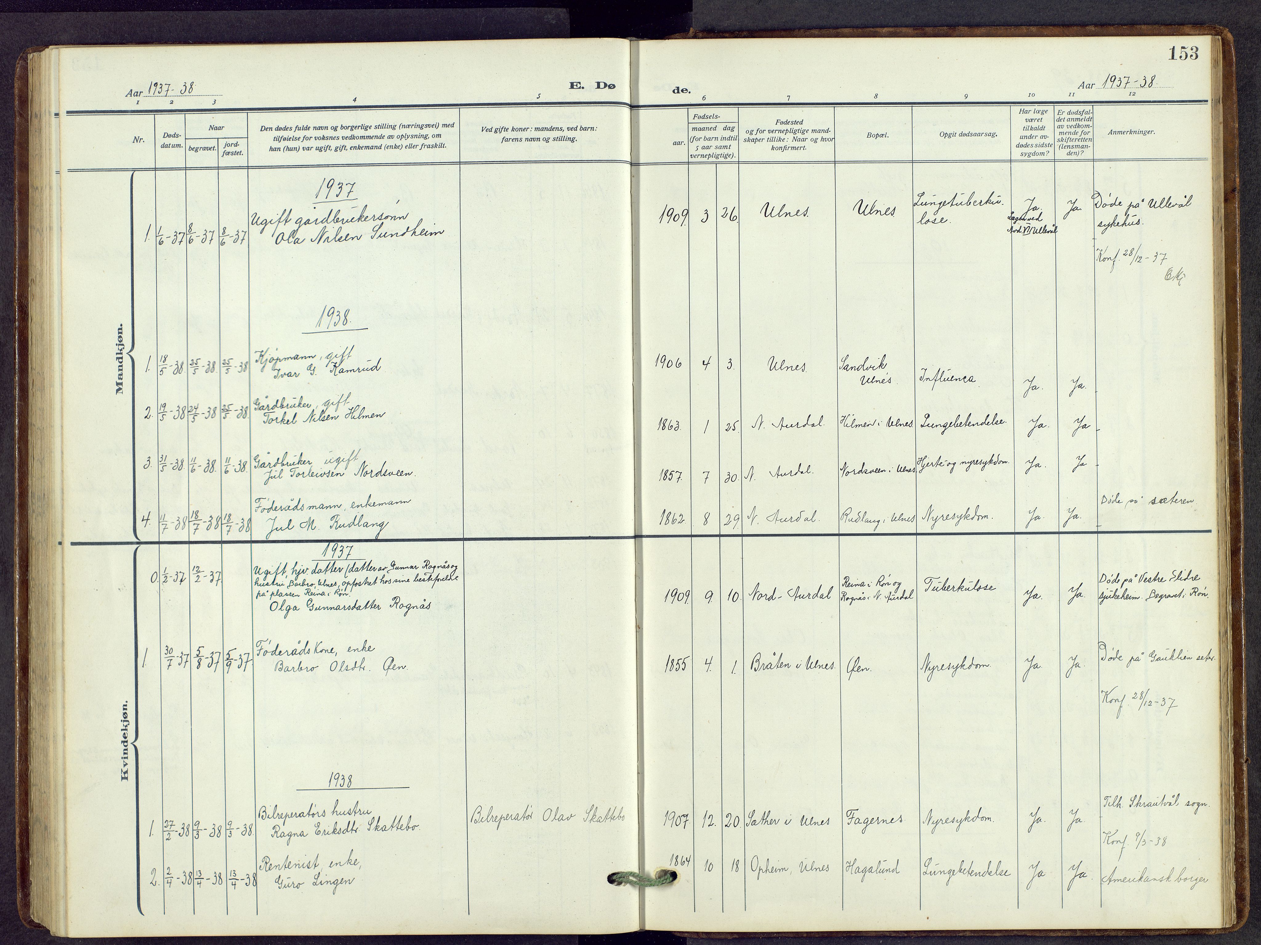 Nord-Aurdal prestekontor, SAH/PREST-132/H/Ha/Hab/L0014: Parish register (copy) no. 14, 1917-1953, p. 153