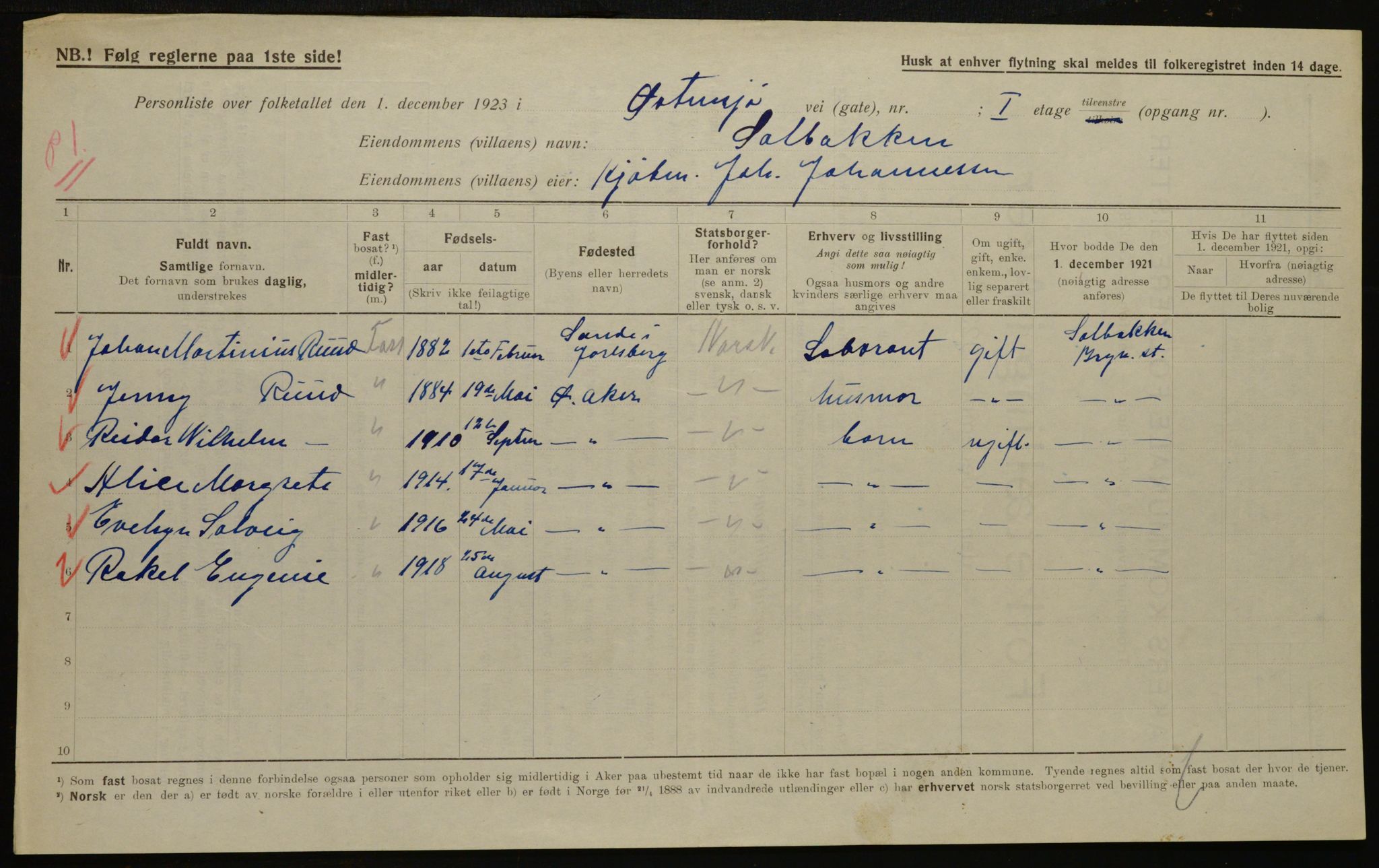 , Municipal Census 1923 for Aker, 1923, p. 36528