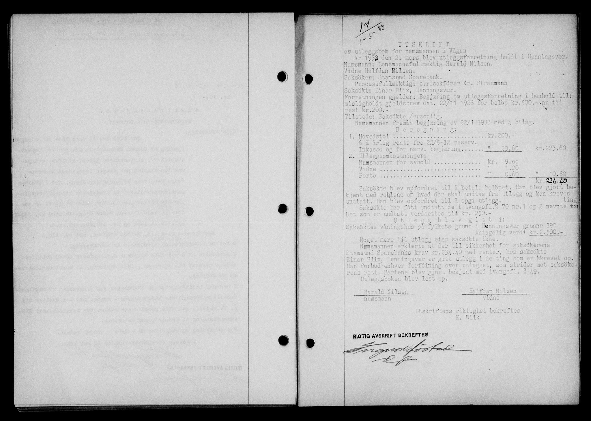 Lofoten sorenskriveri, SAT/A-0017/1/2/2C/L0027b: Mortgage book no. 27b, 1933-1933, Deed date: 01.06.1933