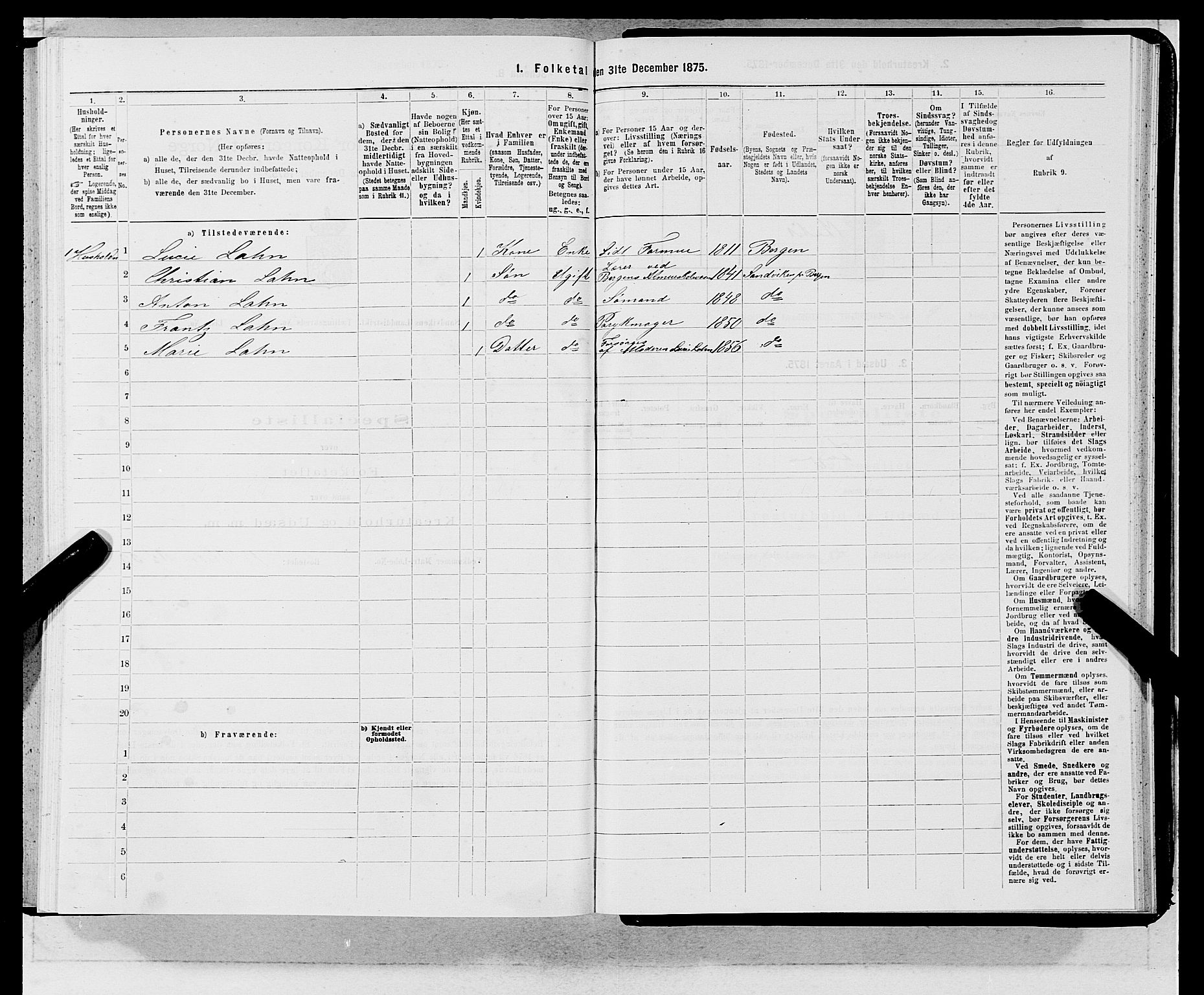 SAB, 1875 census for 1281L Bergen landdistrikt/Domkirken and Sandviken, 1875, p. 350