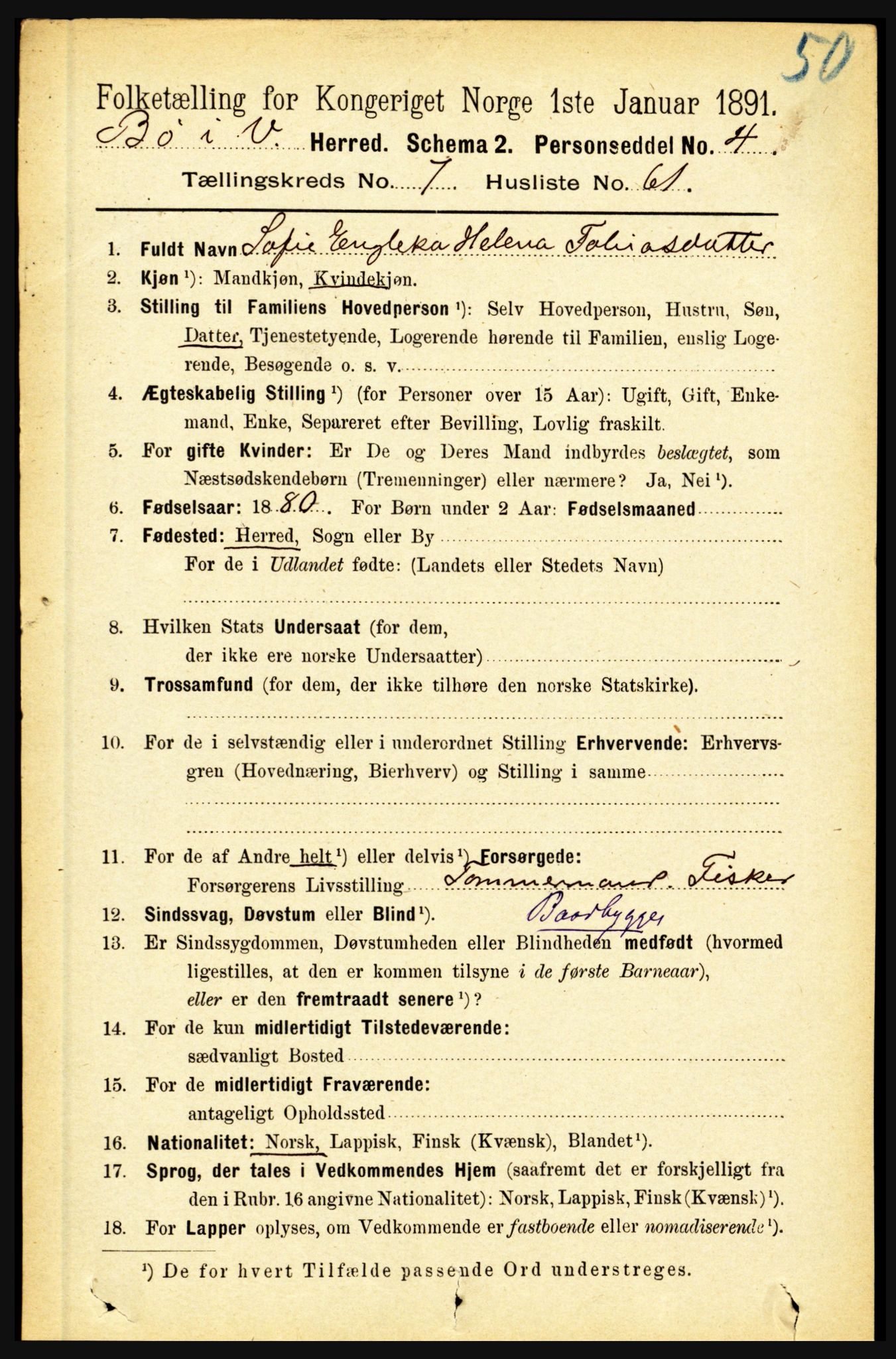 RA, 1891 census for 1867 Bø, 1891, p. 2937