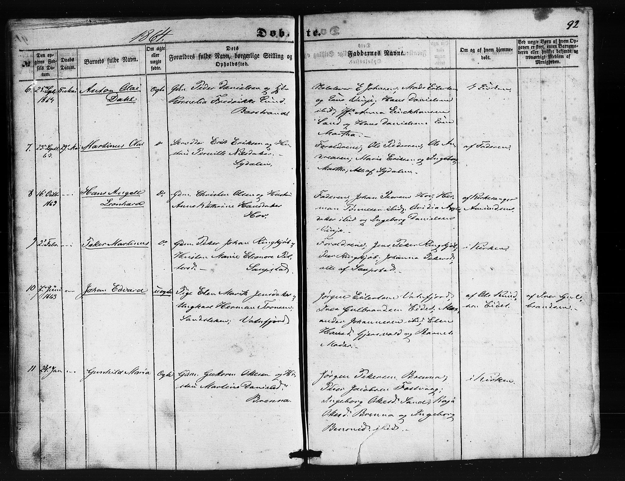 Ministerialprotokoller, klokkerbøker og fødselsregistre - Nordland, AV/SAT-A-1459/876/L1095: Parish register (official) no. 876A01, 1863-1885, p. 92