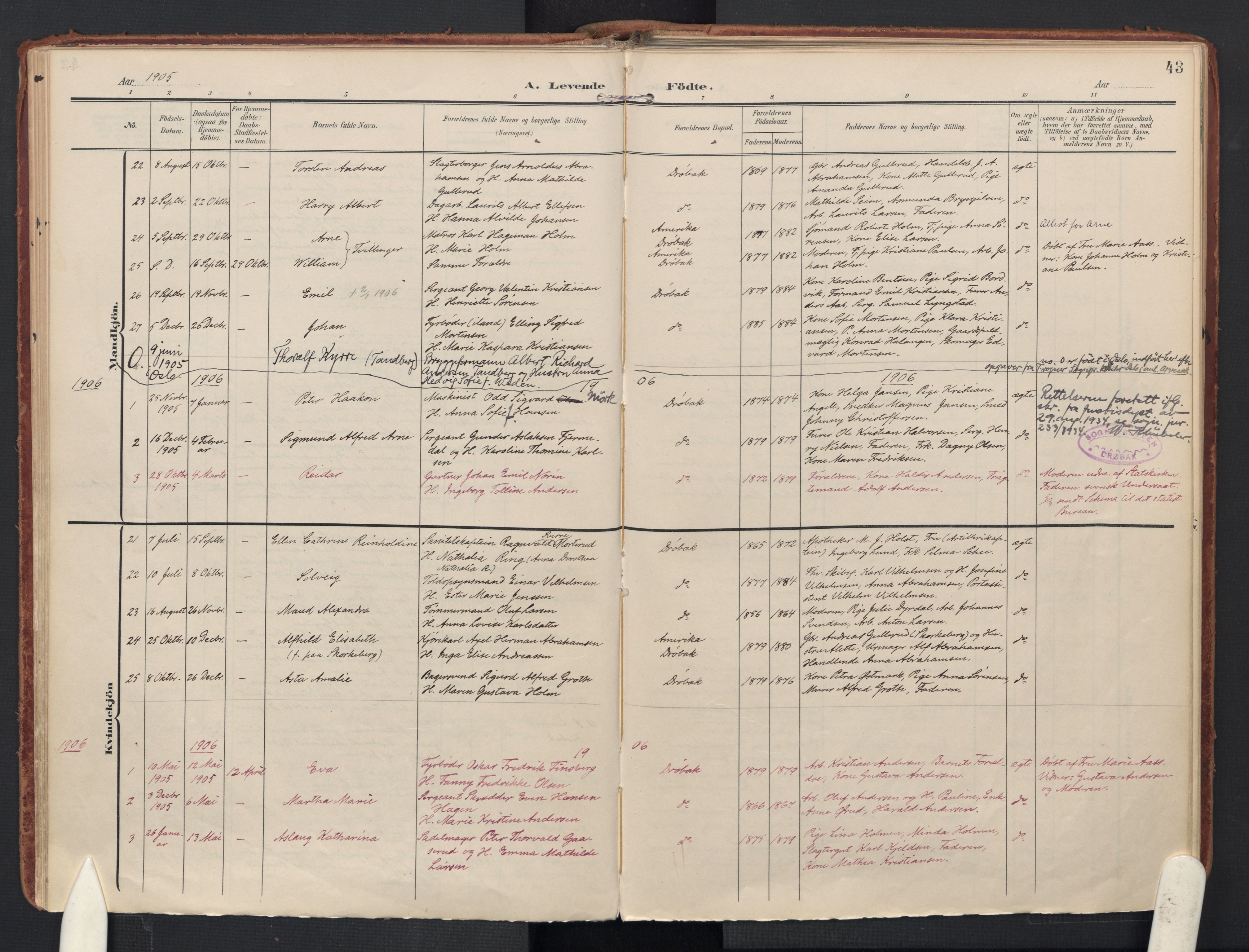 Drøbak prestekontor Kirkebøker, SAO/A-10142a/F/Fb/L0003: Parish register (official) no. II 3, 1897-1918, p. 43