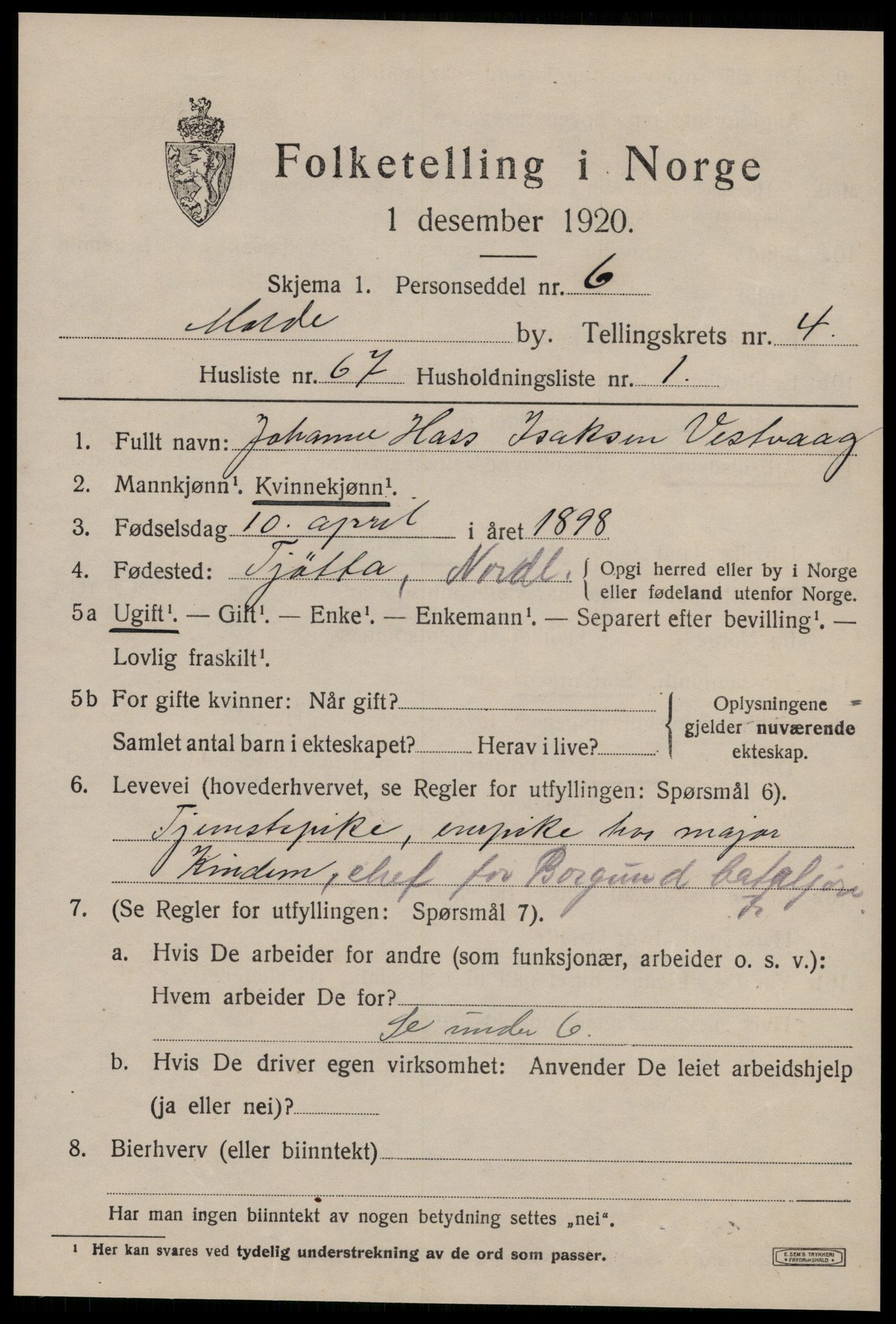 SAT, 1920 census for Molde, 1920, p. 6269