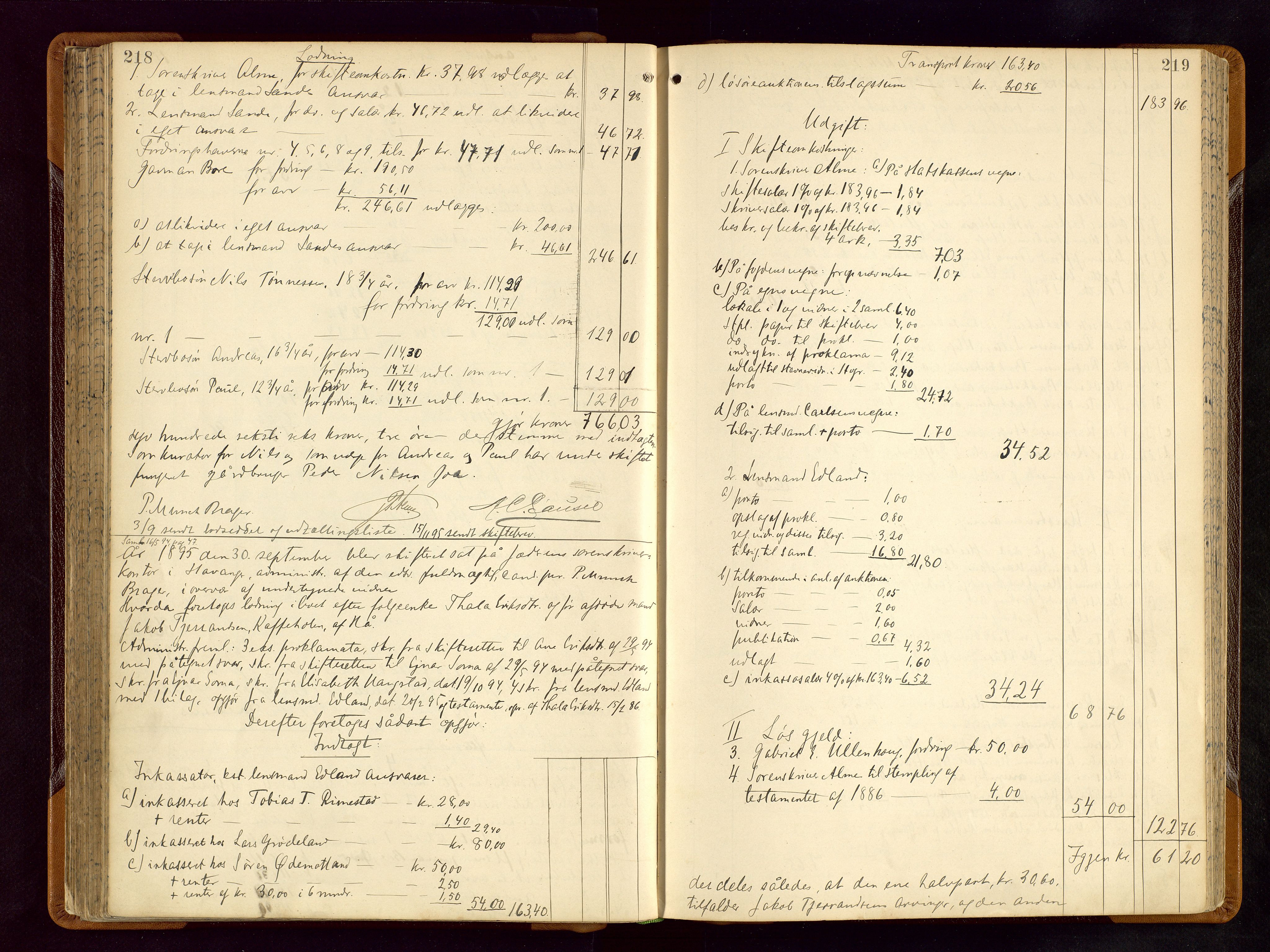 Jæren sorenskriveri, AV/SAST-A-100310/01/5/50/50BB/L0005: SKIFTEUTLODNINGSPROTOKOLL, 1893-1900, p. 218-219