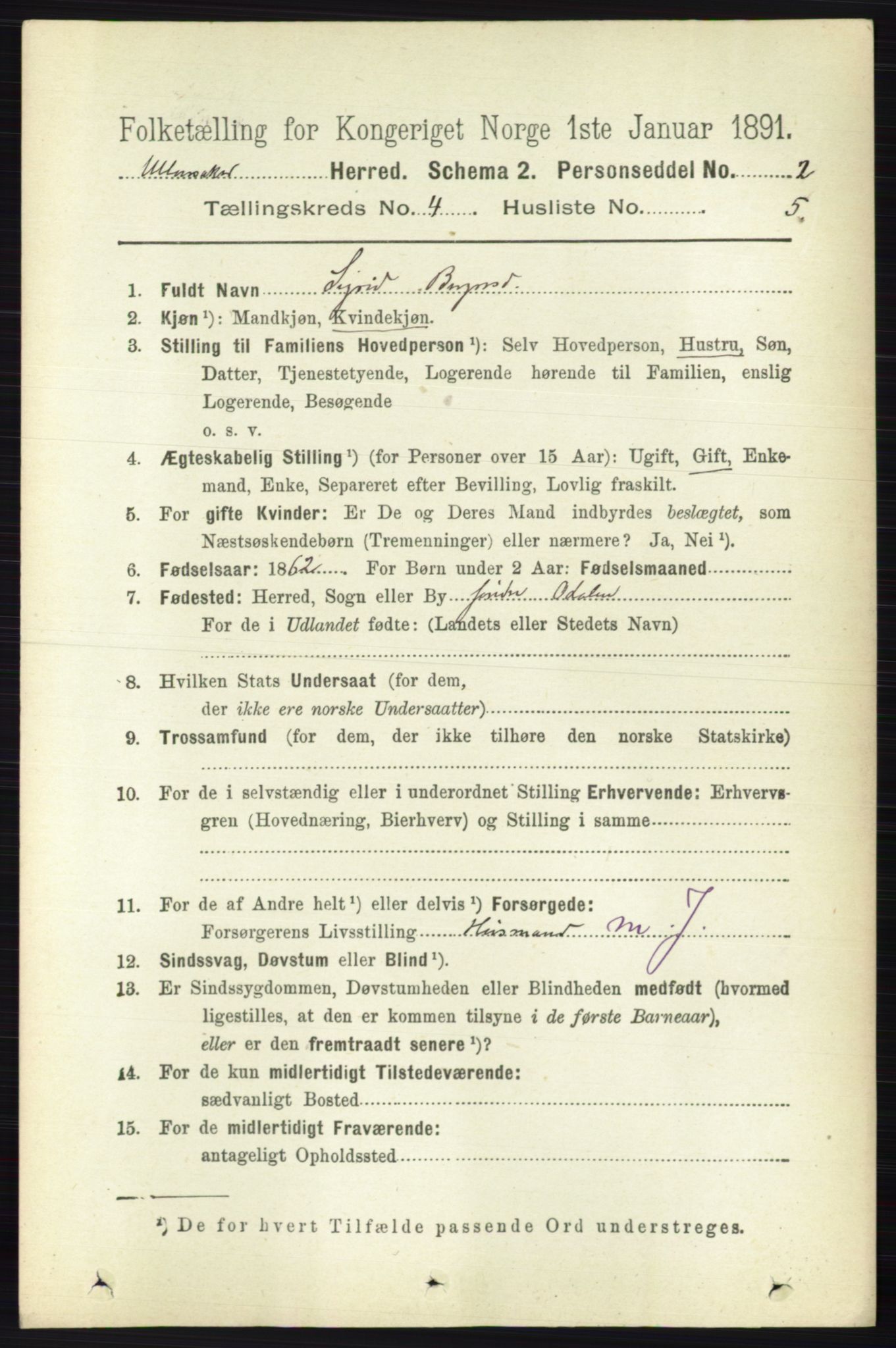 RA, 1891 census for 0235 Ullensaker, 1891, p. 1545