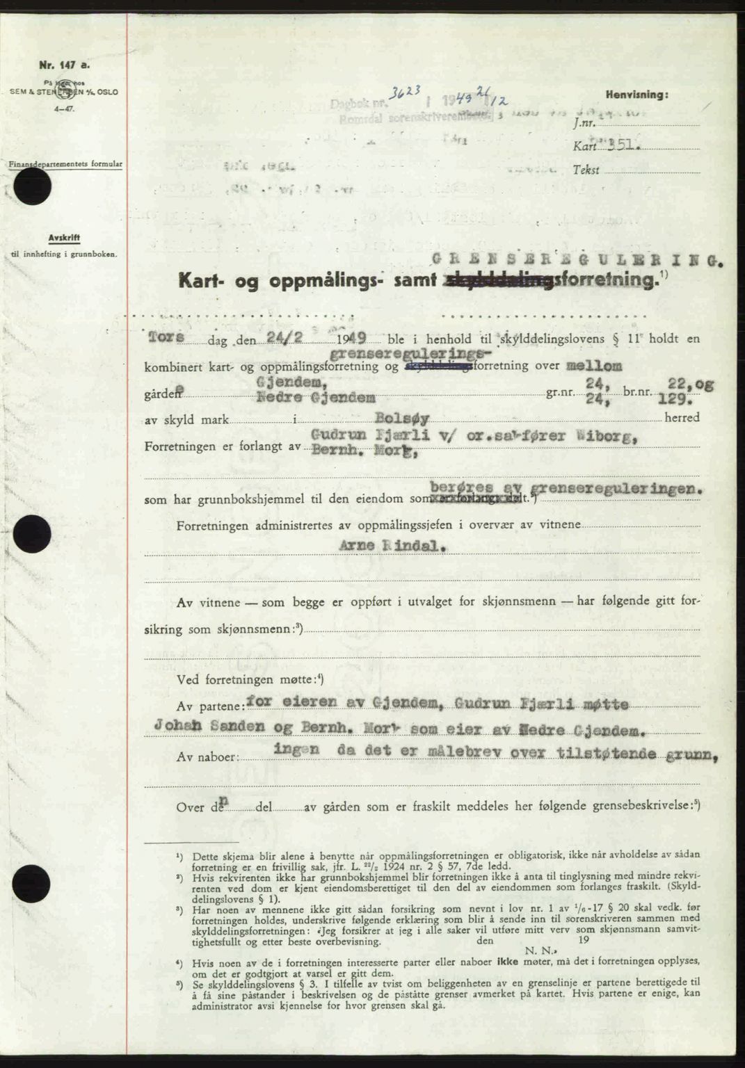 Romsdal sorenskriveri, AV/SAT-A-4149/1/2/2C: Mortgage book no. A31, 1949-1949, Diary no: : 3623/1949