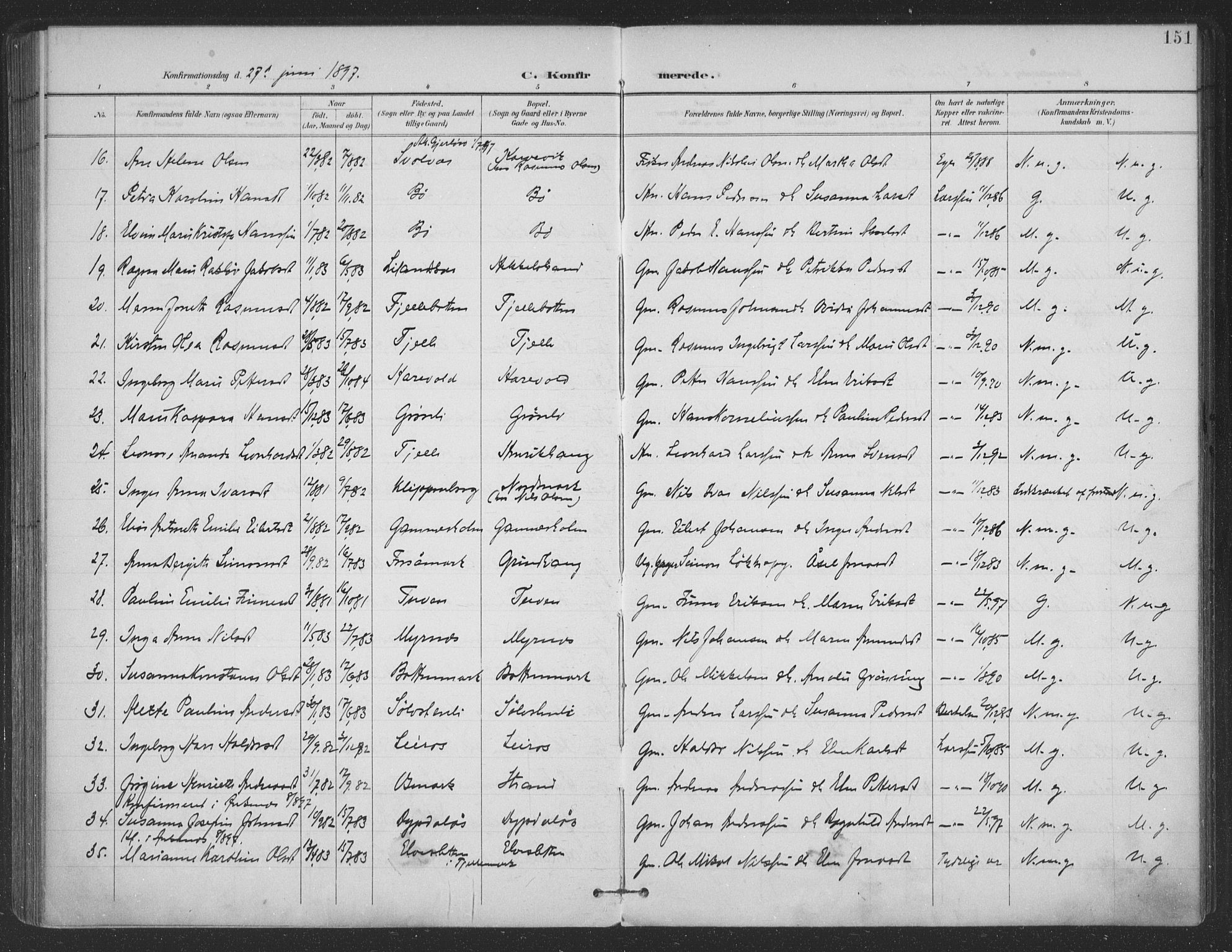 Ministerialprotokoller, klokkerbøker og fødselsregistre - Nordland, SAT/A-1459/863/L0899: Parish register (official) no. 863A11, 1897-1906, p. 151