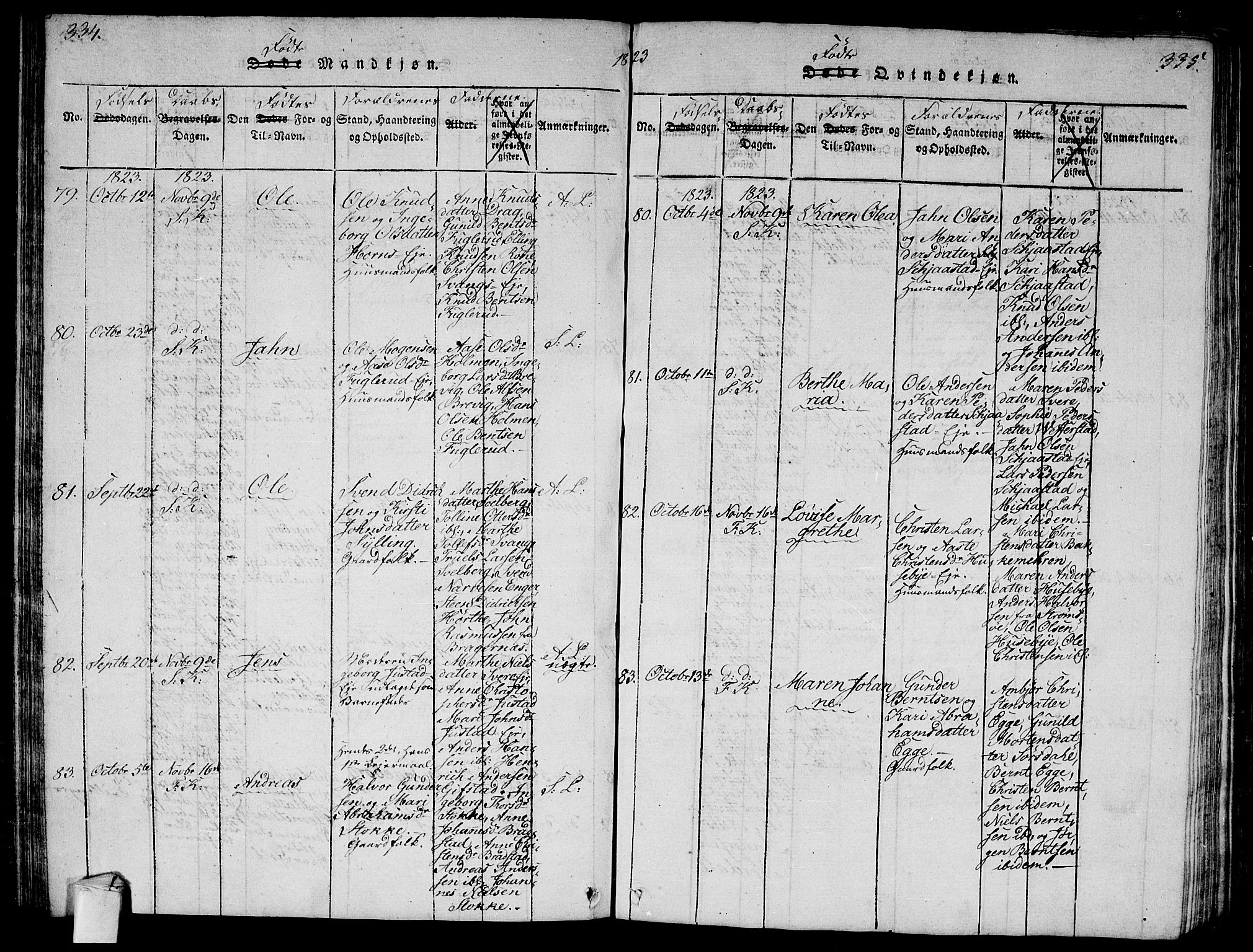 Lier kirkebøker, SAKO/A-230/G/Ga/L0001: Parish register (copy) no. I 1, 1813-1824, p. 334-335