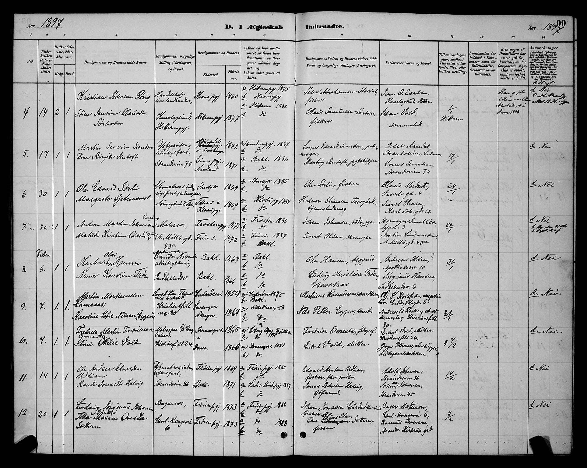 Ministerialprotokoller, klokkerbøker og fødselsregistre - Sør-Trøndelag, SAT/A-1456/604/L0223: Parish register (copy) no. 604C06, 1886-1897, p. 99