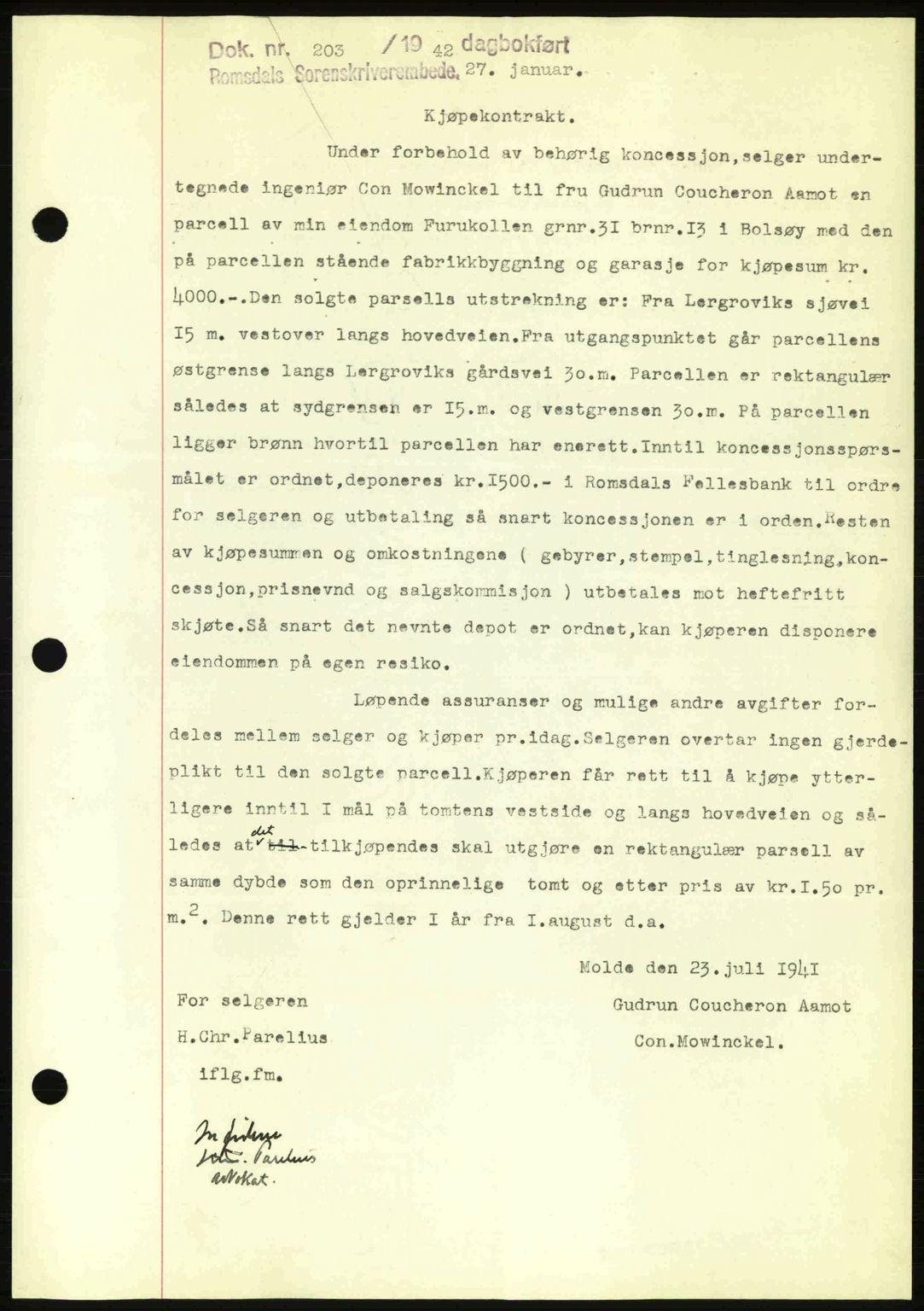 Romsdal sorenskriveri, AV/SAT-A-4149/1/2/2C: Mortgage book no. A11, 1941-1942, Diary no: : 203/1942