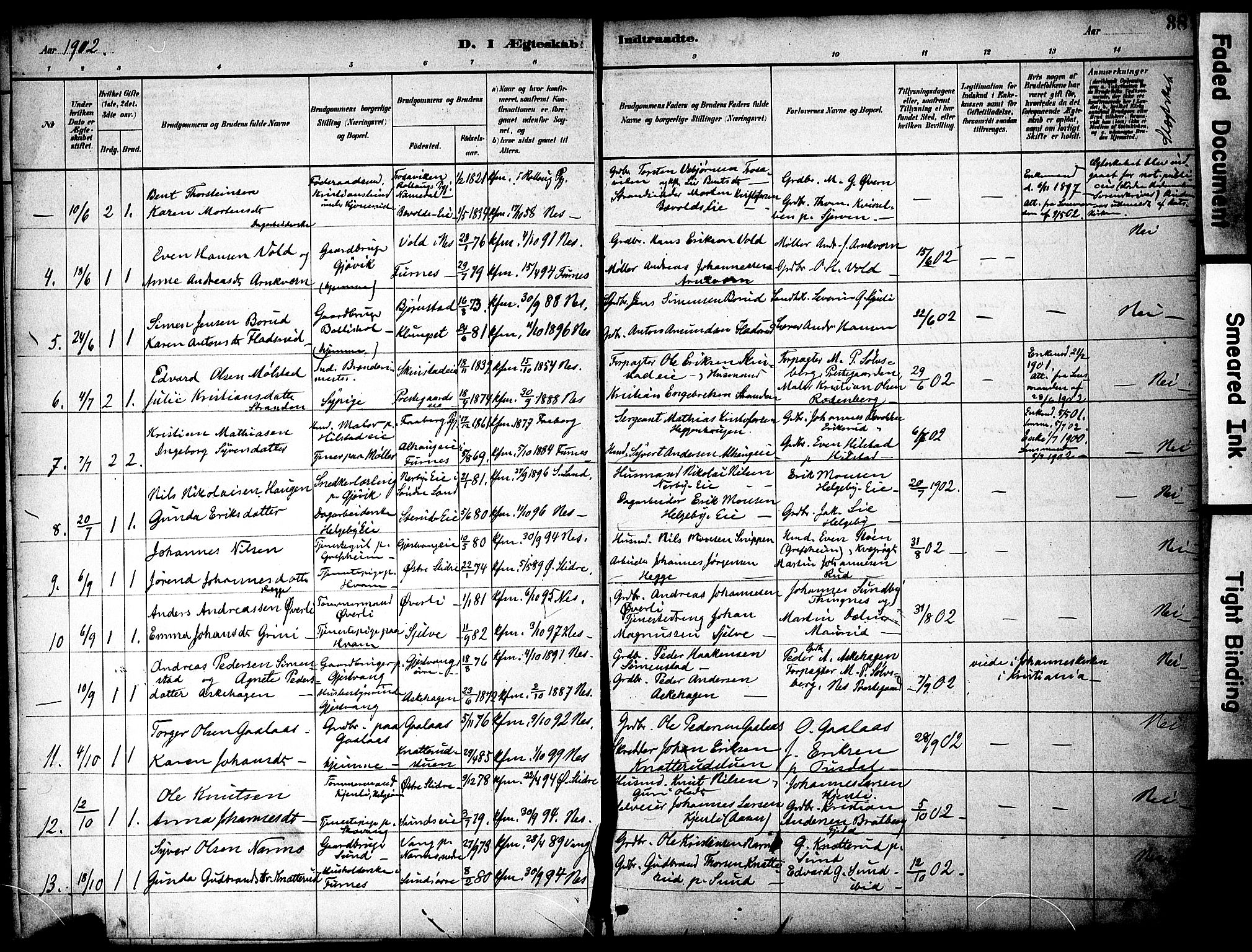 Nes prestekontor, Hedmark, SAH/PREST-020/K/Ka/L0008: Parish register (official) no. 8, 1883-1905, p. 38