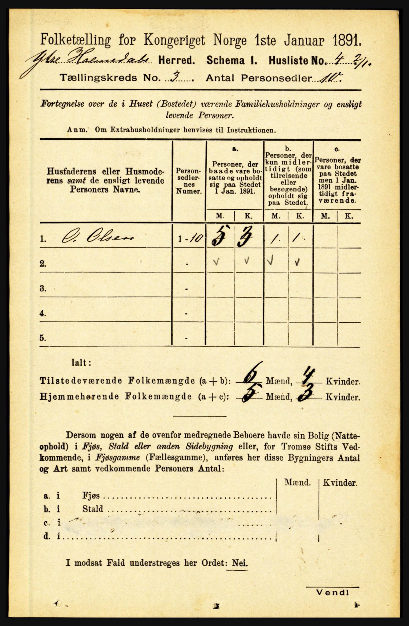 RA, 1891 census for 1429 Ytre Holmedal, 1891, p. 603