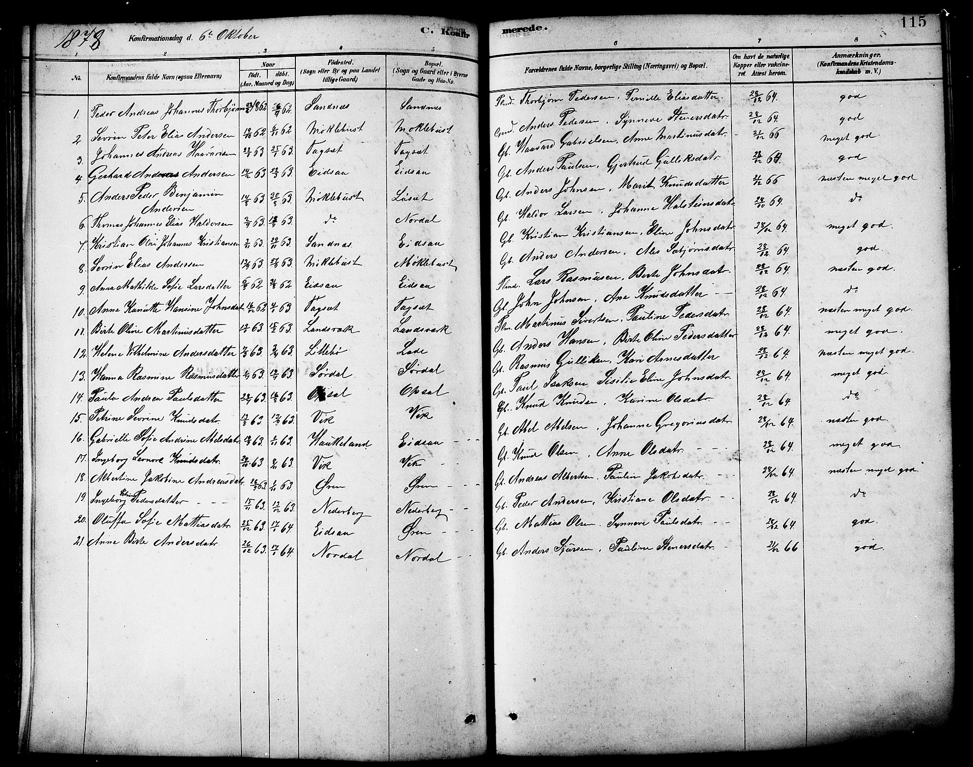 Ministerialprotokoller, klokkerbøker og fødselsregistre - Møre og Romsdal, AV/SAT-A-1454/502/L0027: Parish register (copy) no. 502C01, 1878-1908, p. 115