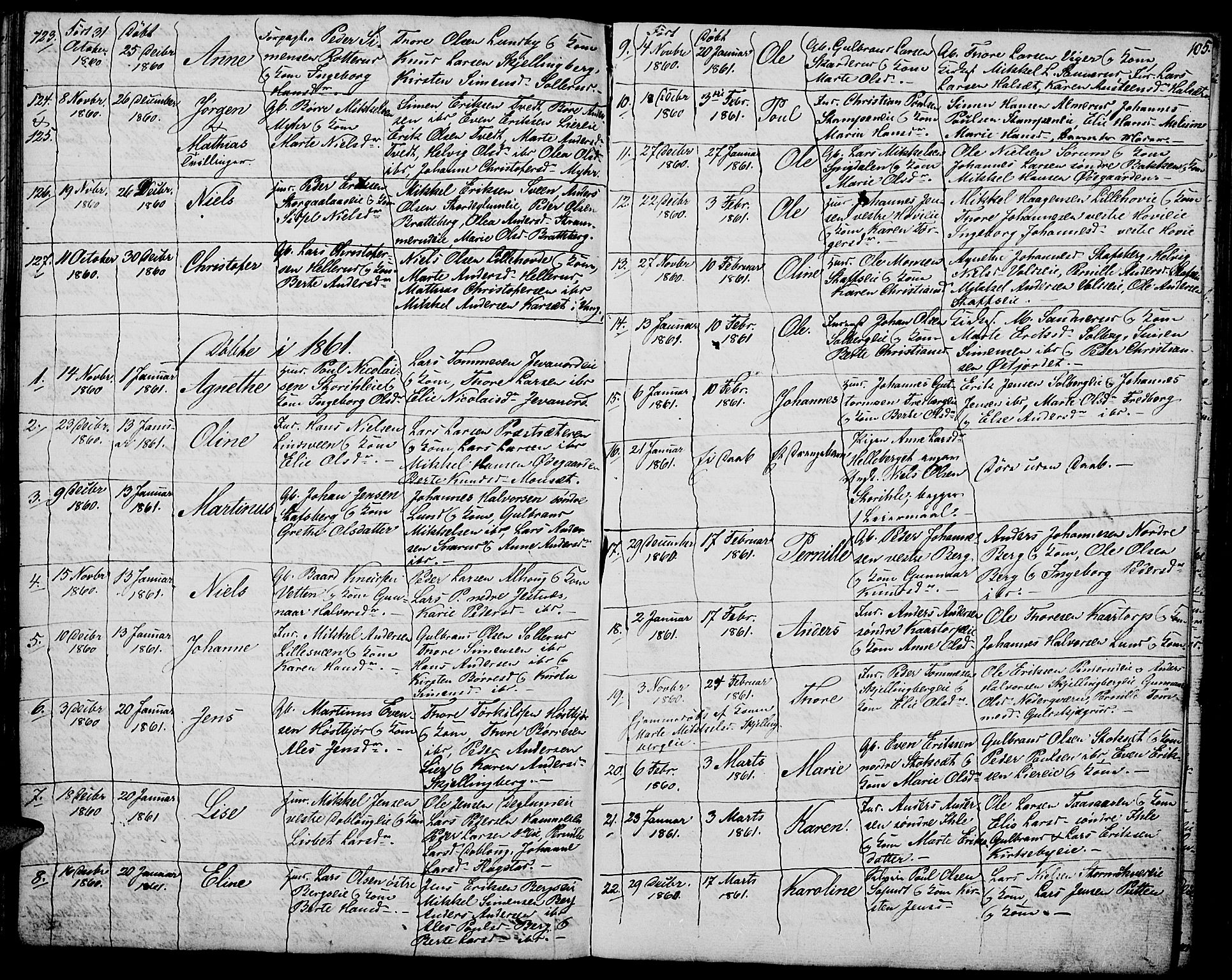 Vang prestekontor, Hedmark, AV/SAH-PREST-008/H/Ha/Hab/L0009: Parish register (copy) no. 9, 1836-1870, p. 105