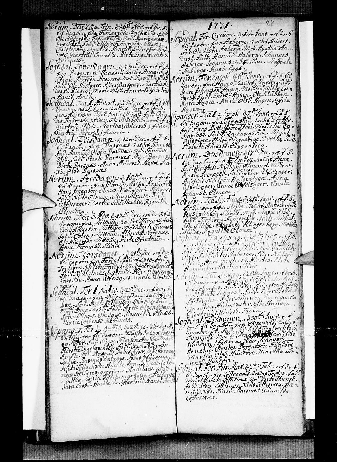 Sogndal sokneprestembete, SAB/A-81301/H/Haa/Haaa/L0002: Parish register (official) no. A 2, 1725-1741, p. 28