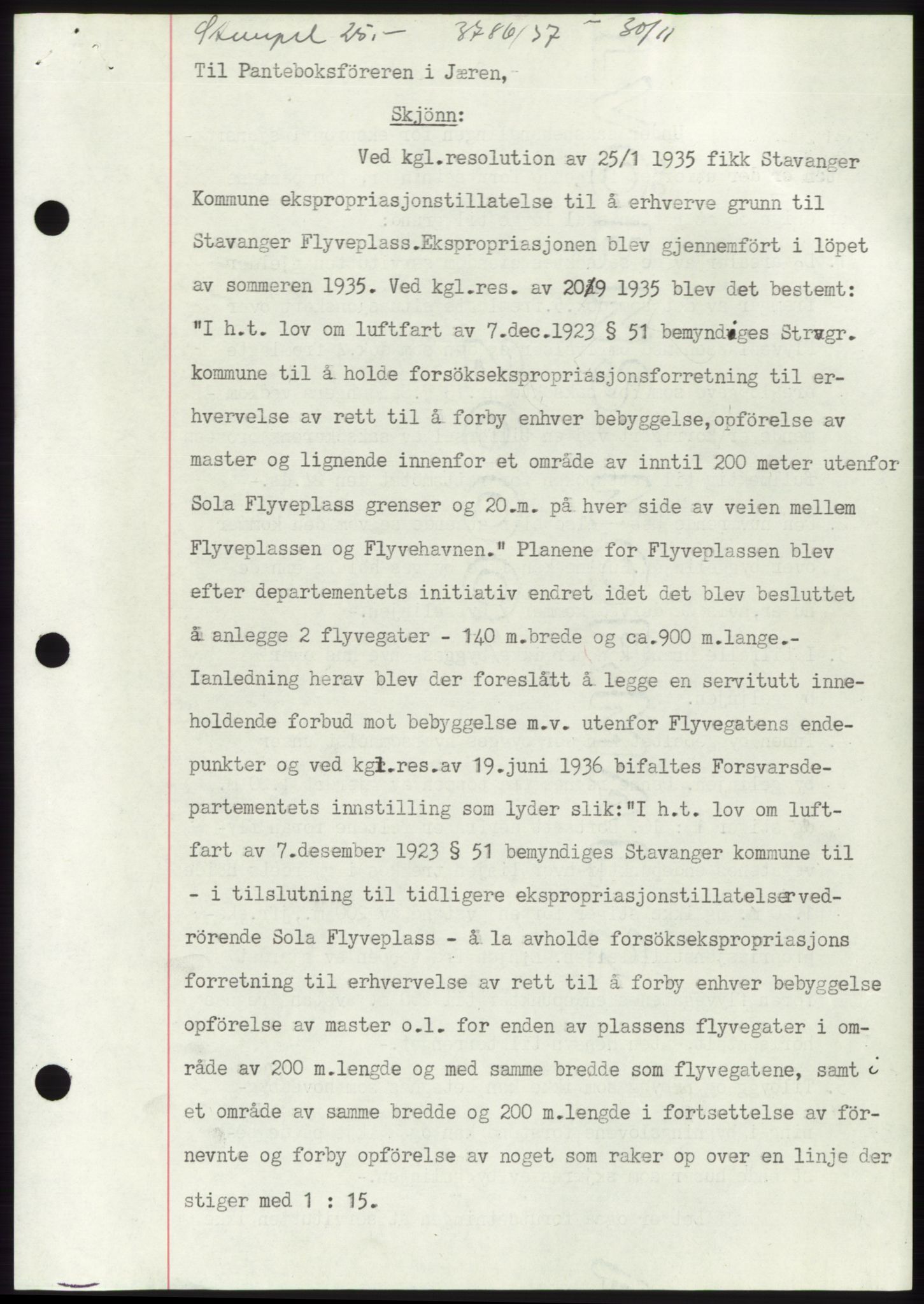 Jæren sorenskriveri, SAST/A-100310/03/G/Gba/L0069: Mortgage book, 1937-1937, Diary no: : 3786/1937