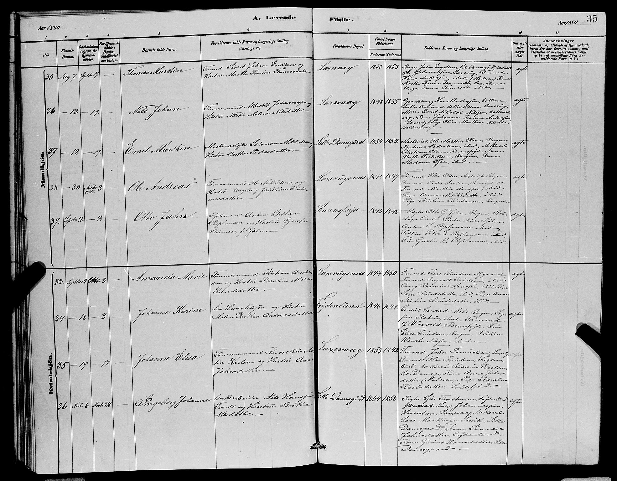 Laksevåg Sokneprestembete, SAB/A-76501/H/Ha/Hab/Haba/L0002: Parish register (copy) no. A 2, 1877-1887, p. 35