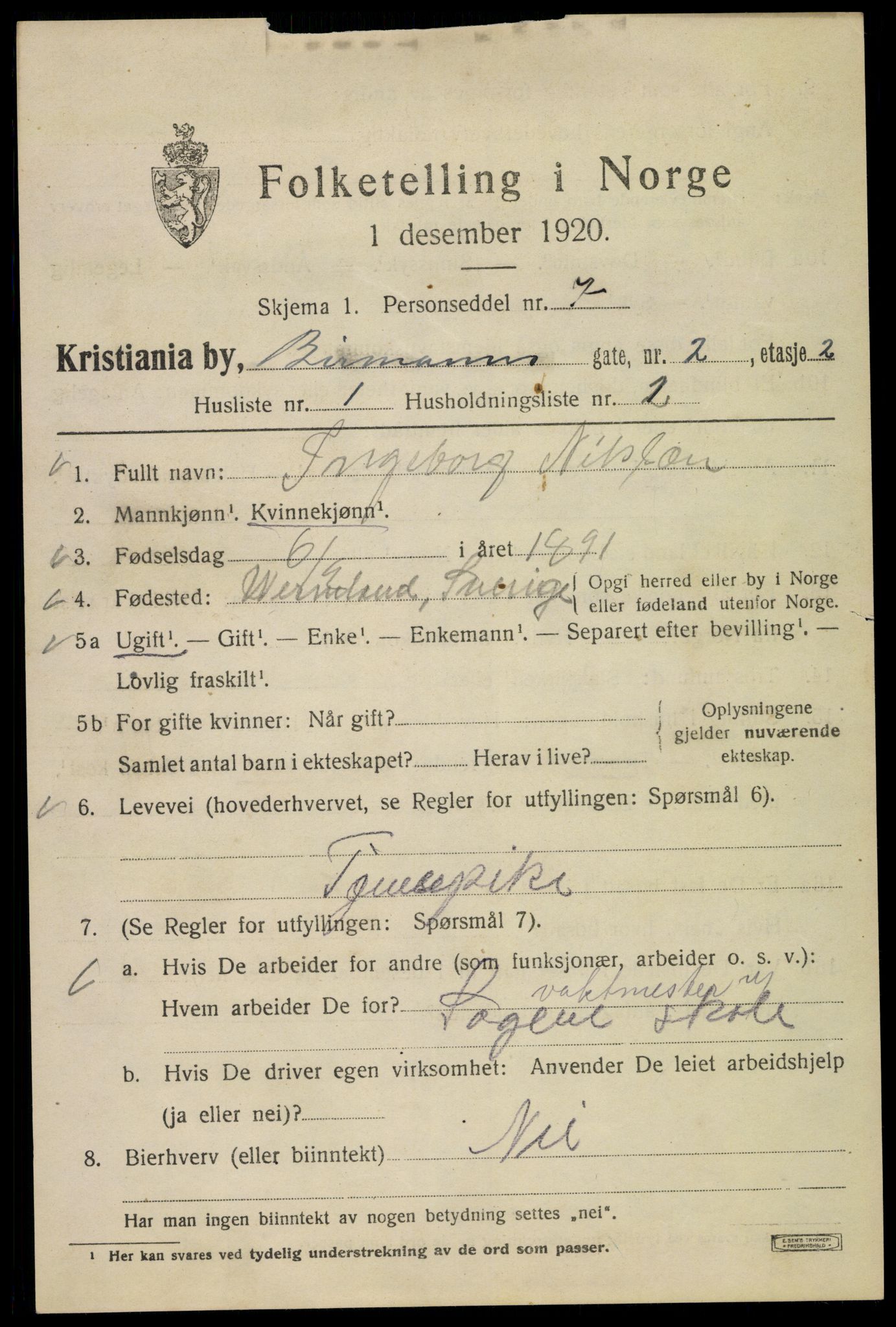 SAO, 1920 census for Kristiania, 1920, p. 155397