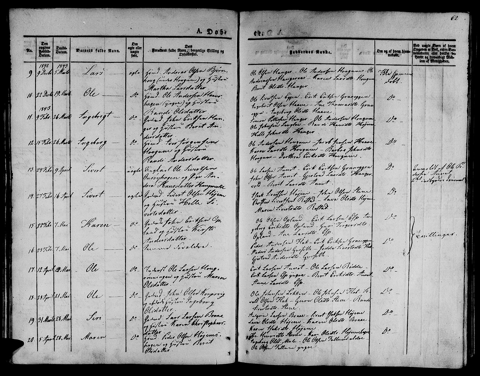 Ministerialprotokoller, klokkerbøker og fødselsregistre - Sør-Trøndelag, SAT/A-1456/612/L0374: Parish register (official) no. 612A07 /1, 1829-1845, p. 62