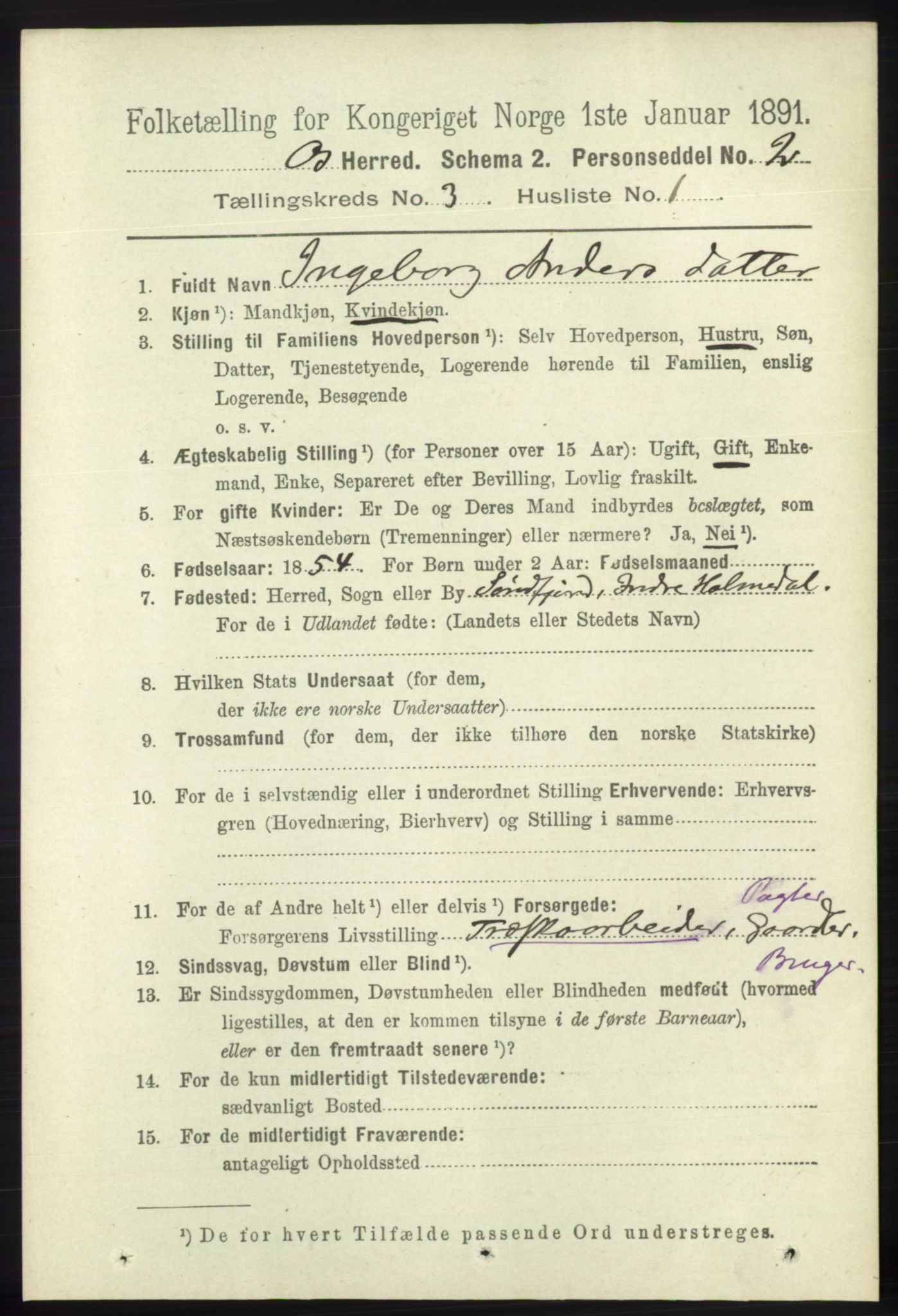 RA, 1891 census for 1243 Os, 1891, p. 887