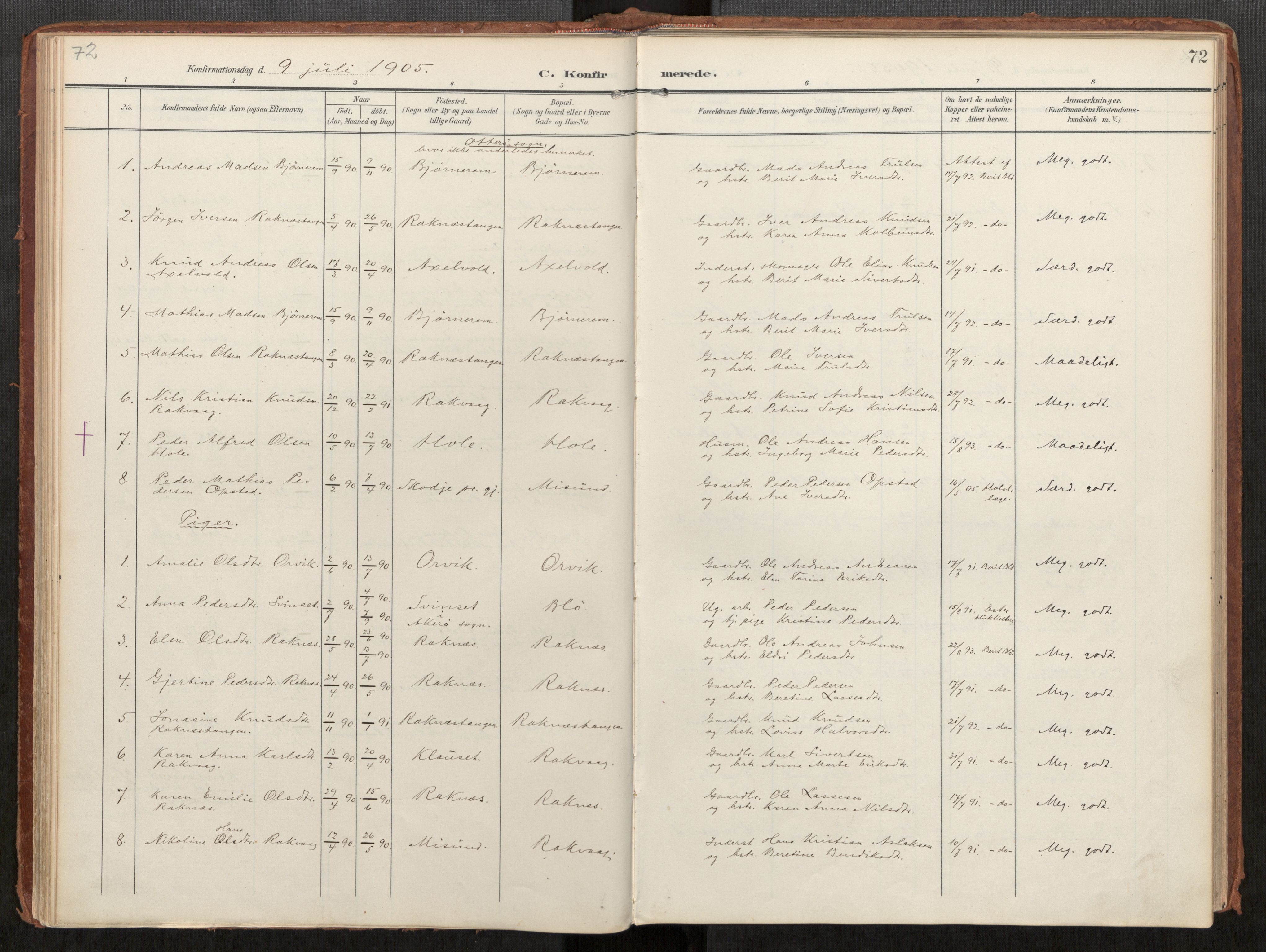 Ministerialprotokoller, klokkerbøker og fødselsregistre - Møre og Romsdal, AV/SAT-A-1454/563/L0740: Parish register (official) no. 563A02, 1903-1923, p. 72