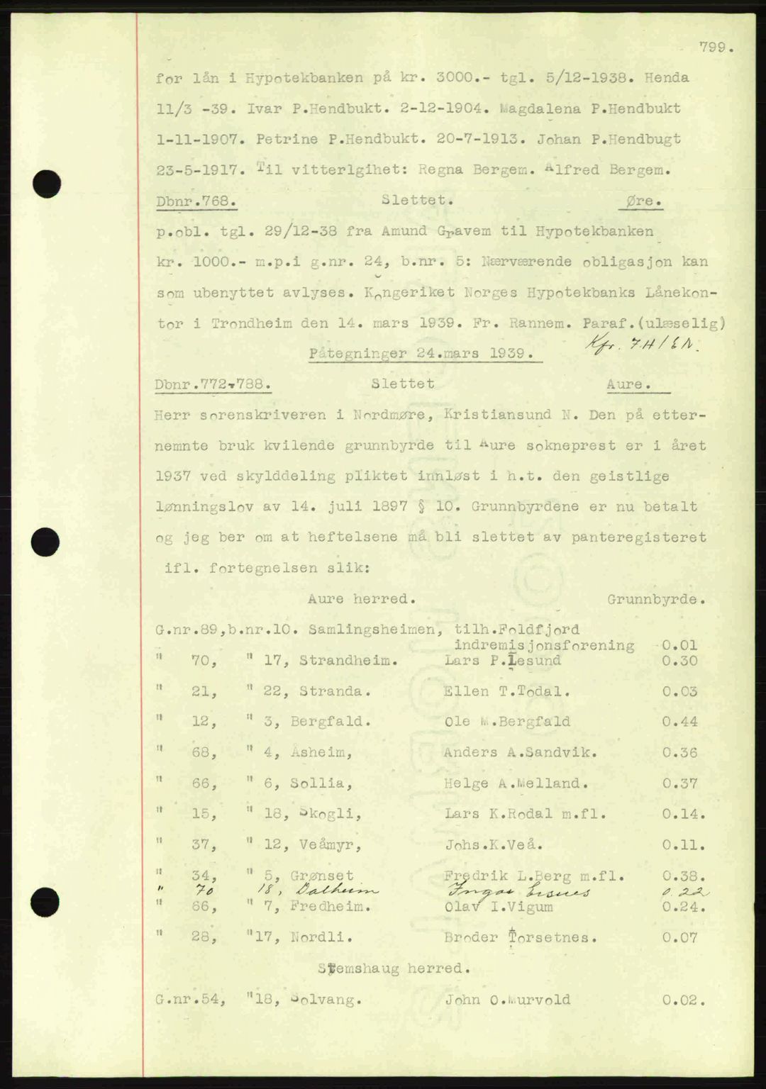 Nordmøre sorenskriveri, AV/SAT-A-4132/1/2/2Ca: Mortgage book no. C80, 1936-1939, Diary no: : 768/1939