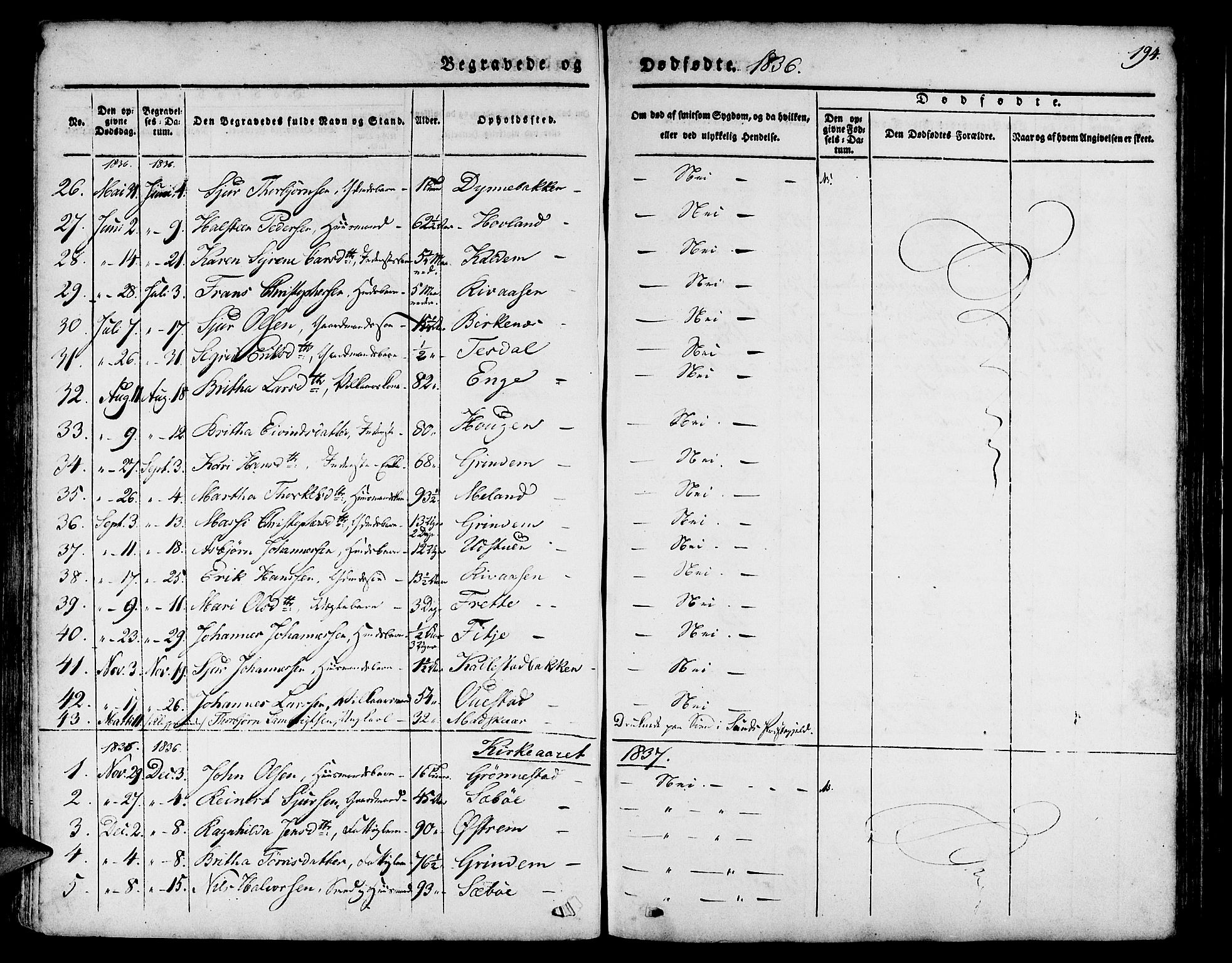 Etne sokneprestembete, AV/SAB-A-75001/H/Haa: Parish register (official) no. A 7, 1831-1847, p. 194