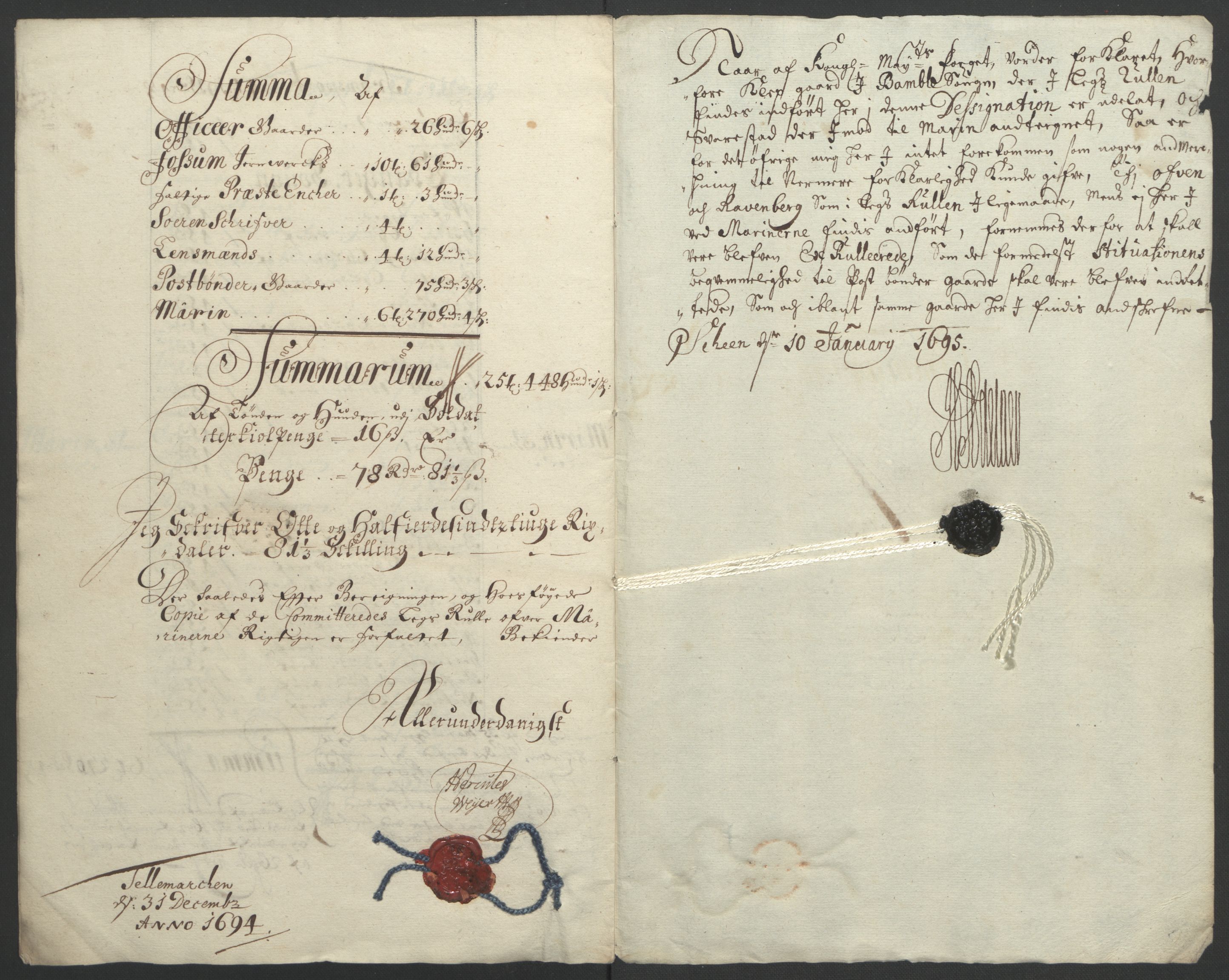 Rentekammeret inntil 1814, Reviderte regnskaper, Fogderegnskap, AV/RA-EA-4092/R36/L2092: Fogderegnskap Øvre og Nedre Telemark og Bamble, 1694, p. 263