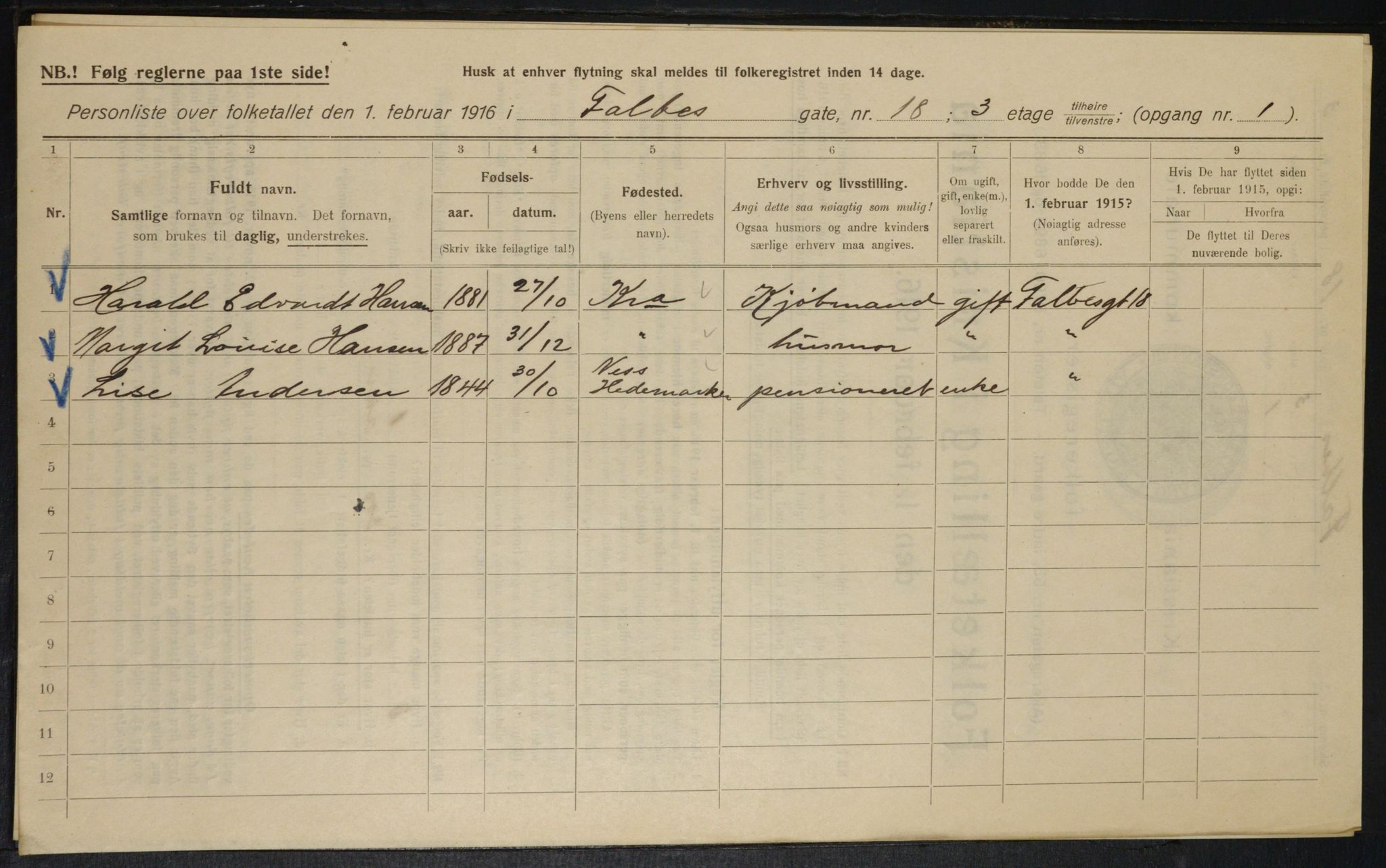 OBA, Municipal Census 1916 for Kristiania, 1916, p. 23624