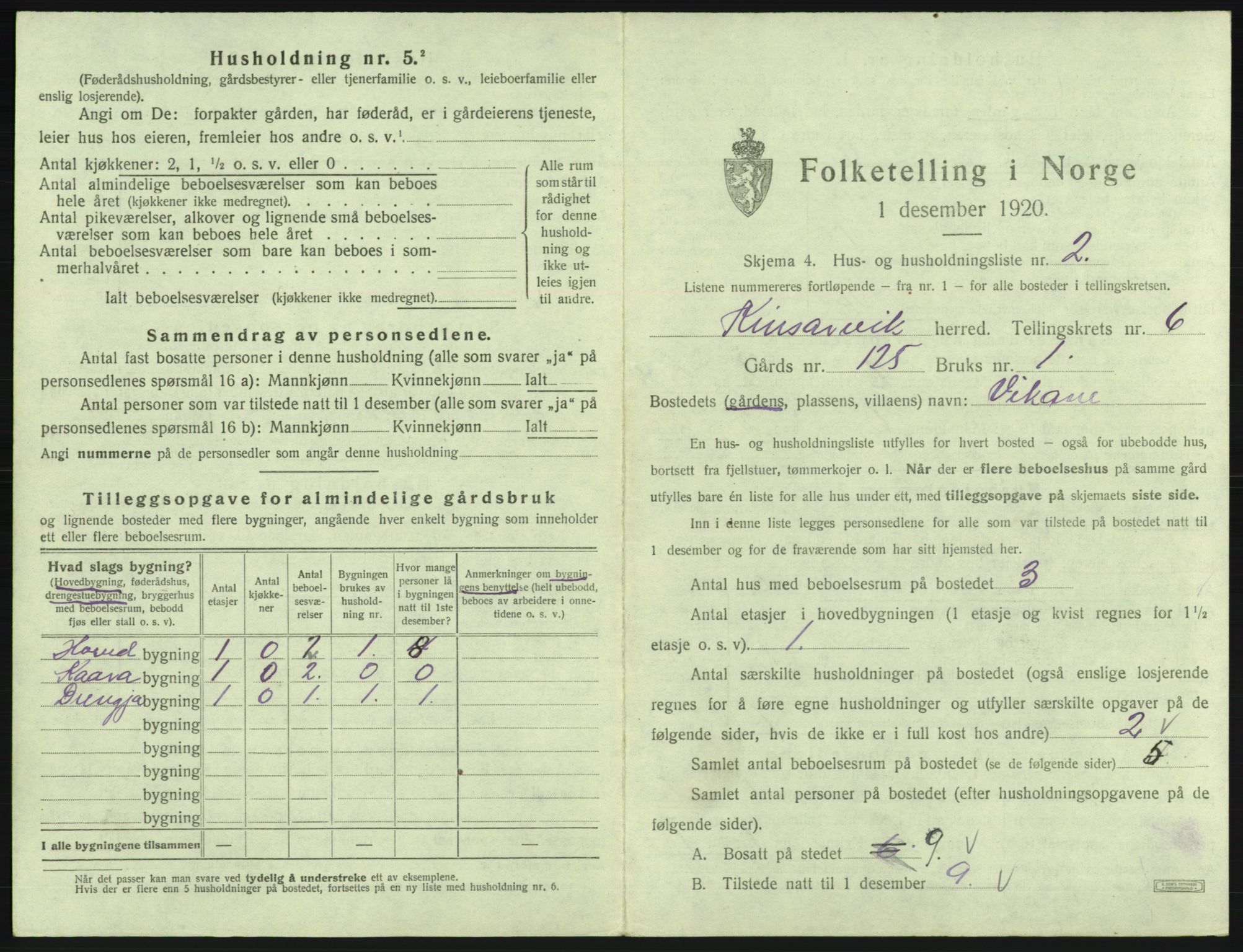 SAB, 1920 census for Kinsarvik, 1920, p. 410