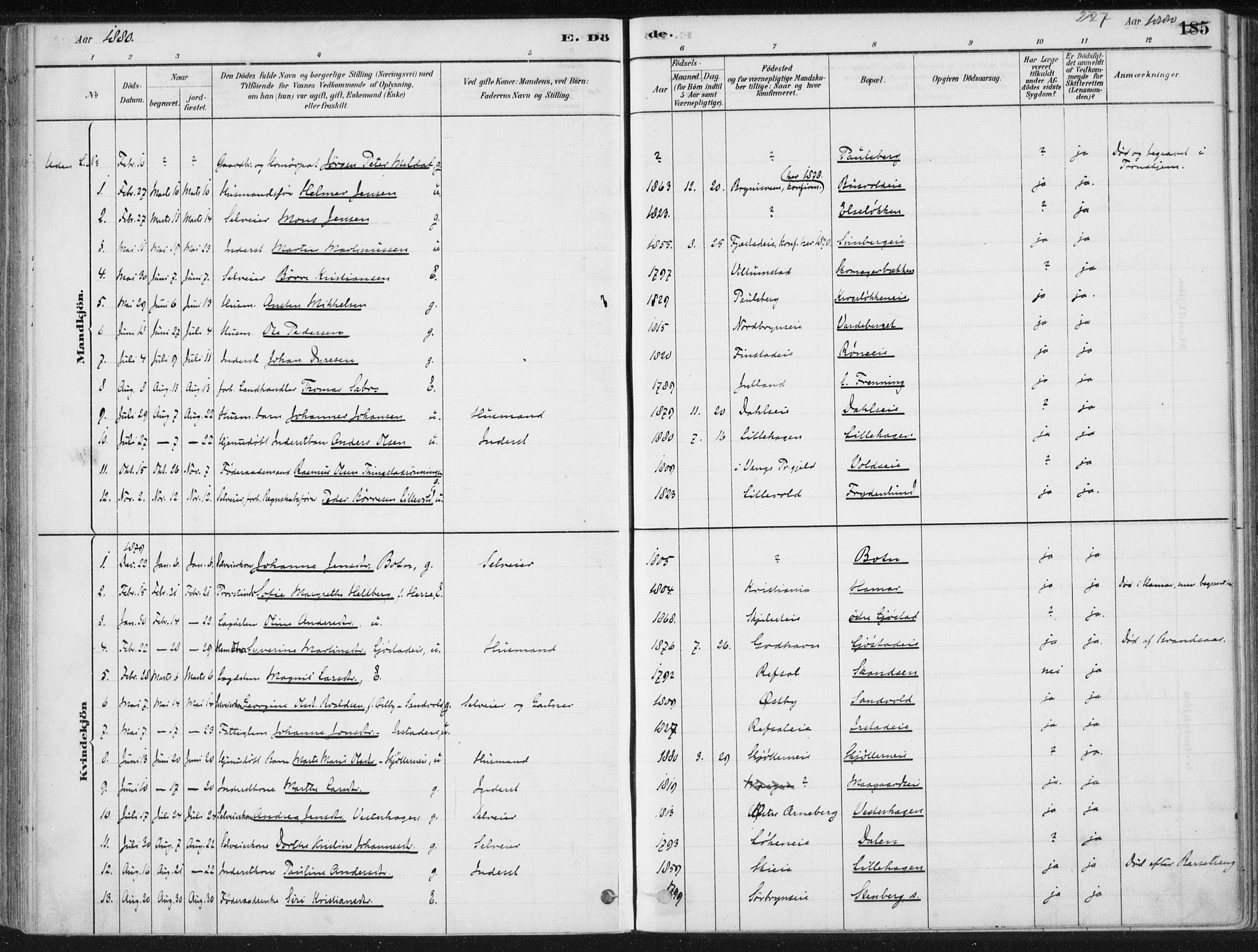 Romedal prestekontor, SAH/PREST-004/K/L0010: Parish register (official) no. 10, 1880-1895, p. 227