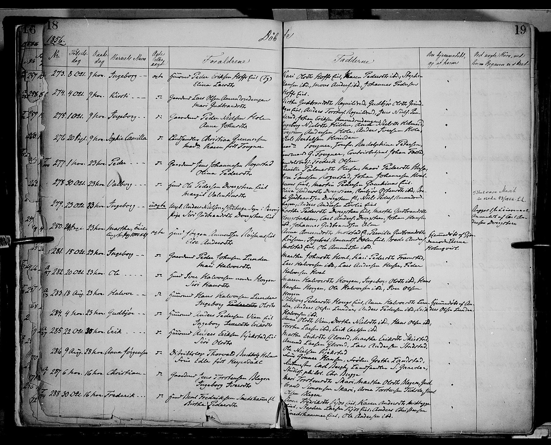 Gran prestekontor, SAH/PREST-112/H/Ha/Haa/L0012: Parish register (official) no. 12, 1856-1874, p. 18-19