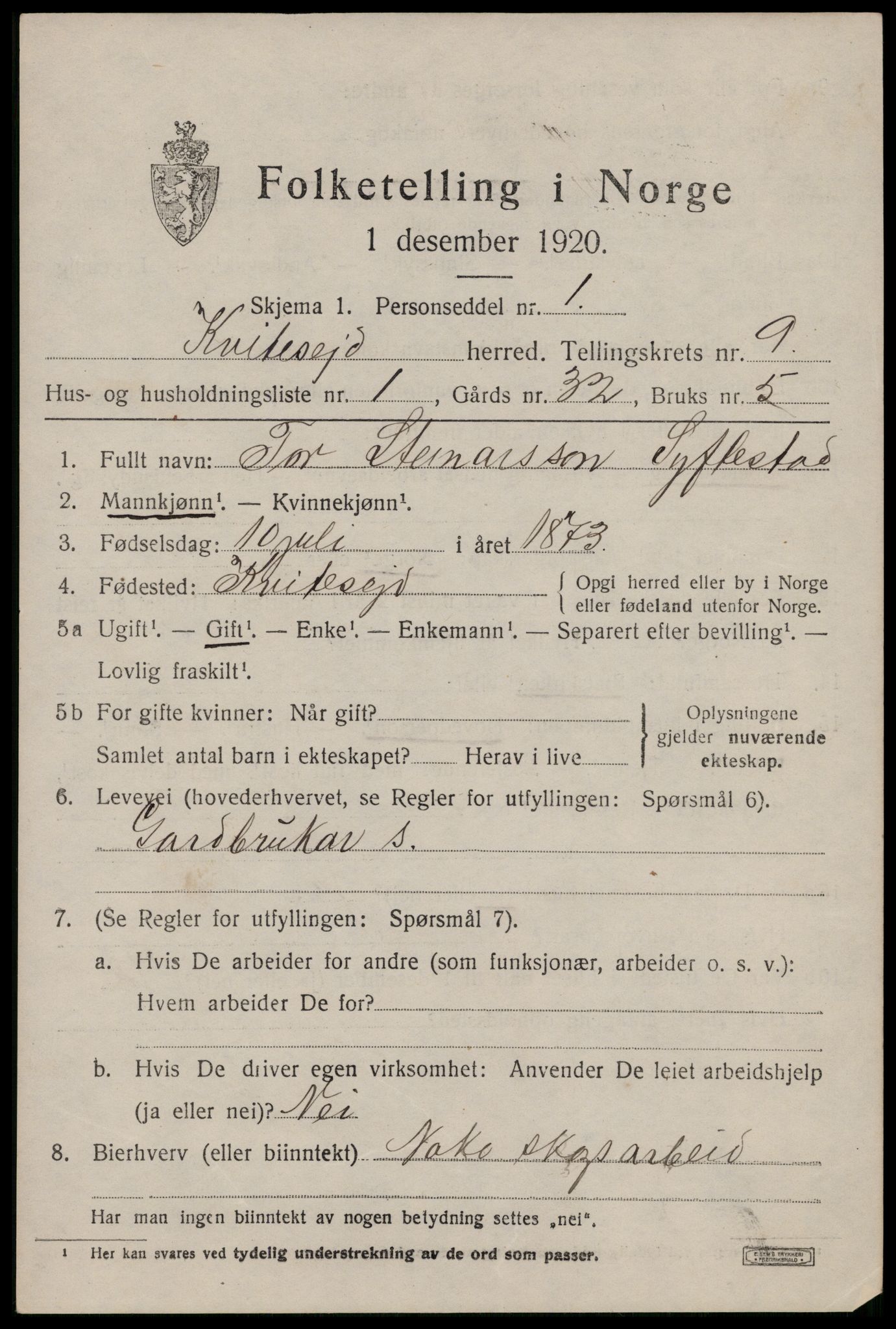 SAKO, 1920 census for Kviteseid, 1920, p. 4175