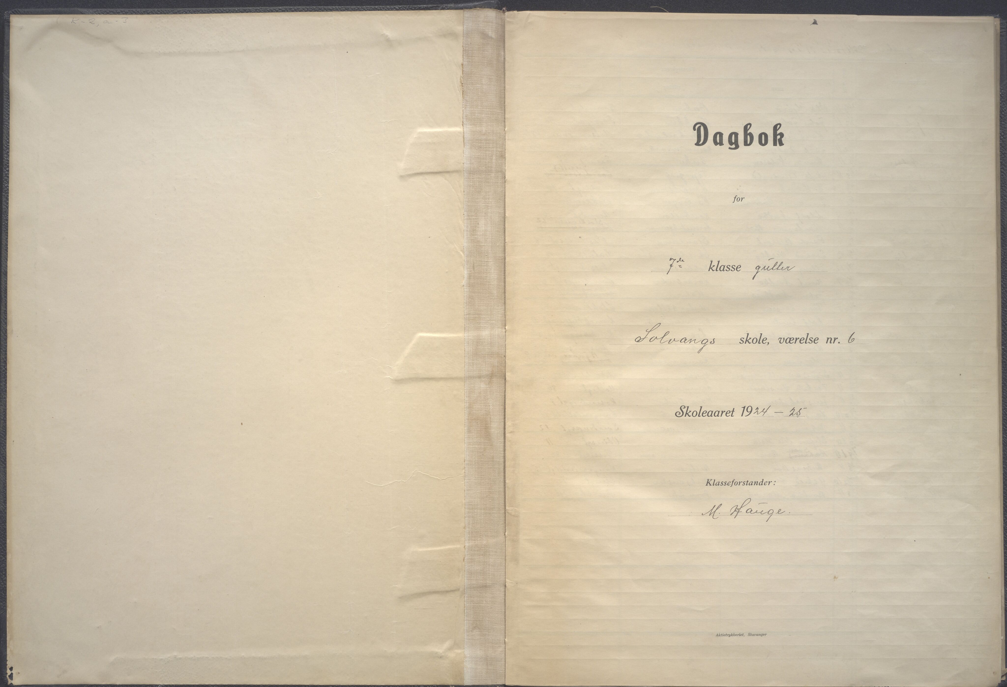 Stavanger kommune. Solvang skole, BYST/A-0076/G/Ga/L0030: Dagbok , 1924-1925