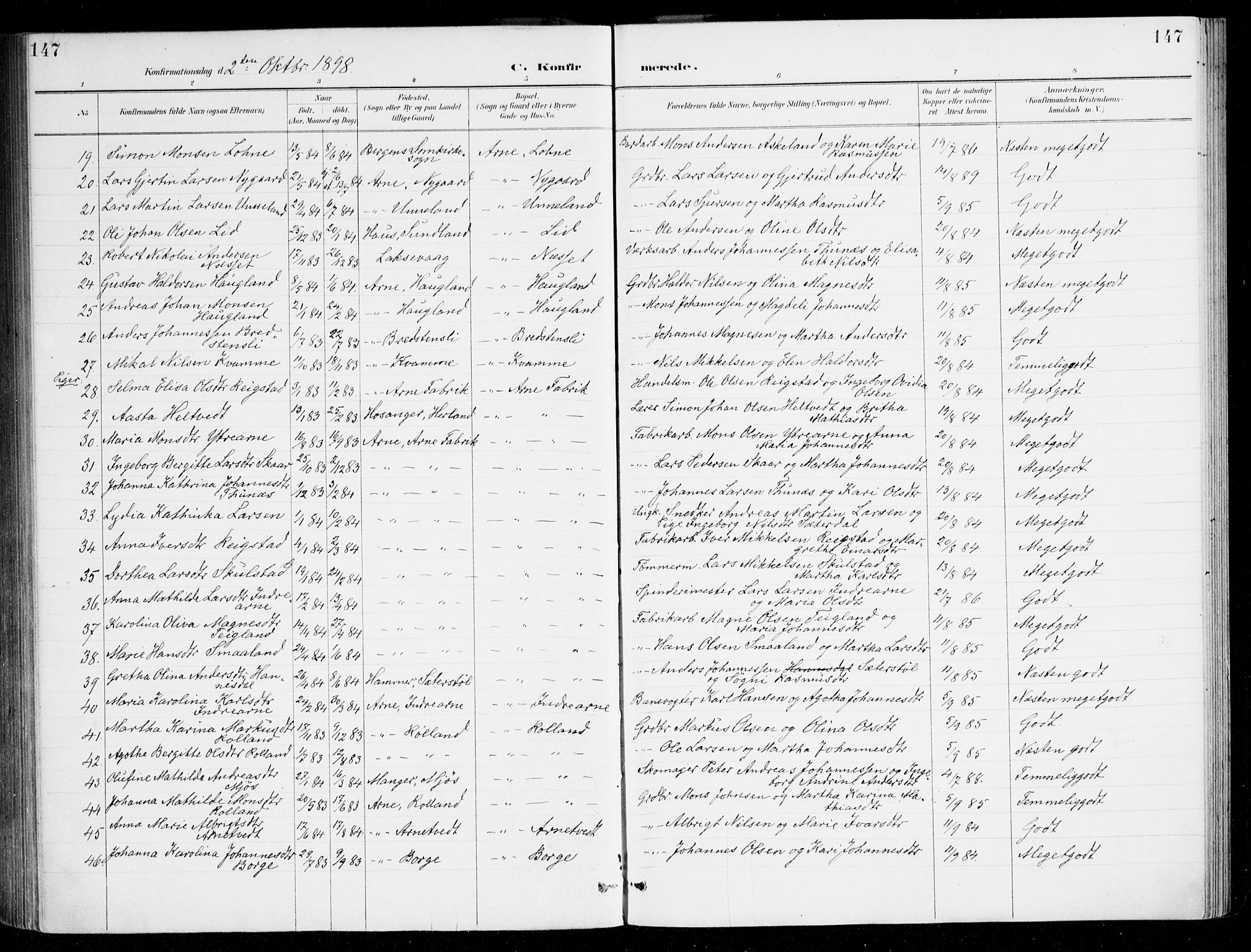 Haus sokneprestembete, AV/SAB-A-75601/H/Haa/Haad/L0001: Parish register (official) no. D 1, 1887-1898, p. 147