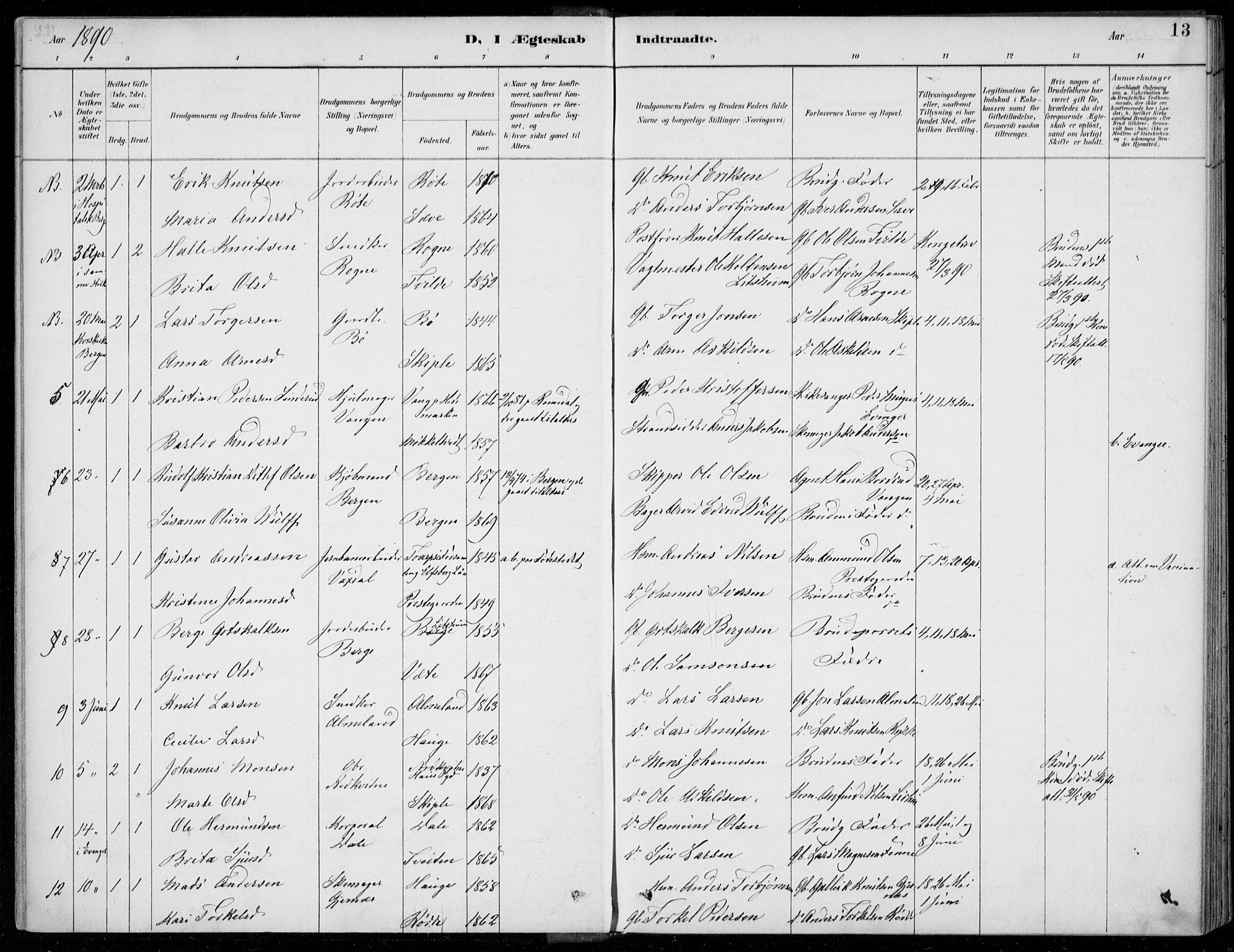 Voss sokneprestembete, SAB/A-79001/H/Haa: Parish register (official) no. C  1, 1887-1915, p. 13