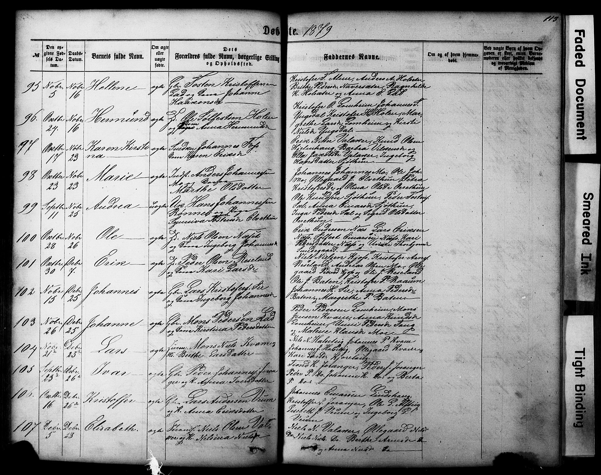 Hafslo sokneprestembete, AV/SAB-A-80301/H/Hab/Haba/L0001: Parish register (copy) no. A 1, 1866-1908, p. 113