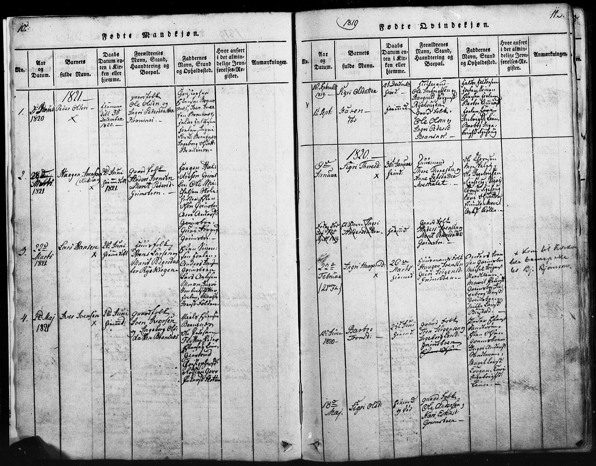 Tynset prestekontor, SAH/PREST-058/H/Ha/Hab/L0003: Parish register (copy) no. 3, 1814-1862, p. 10-11