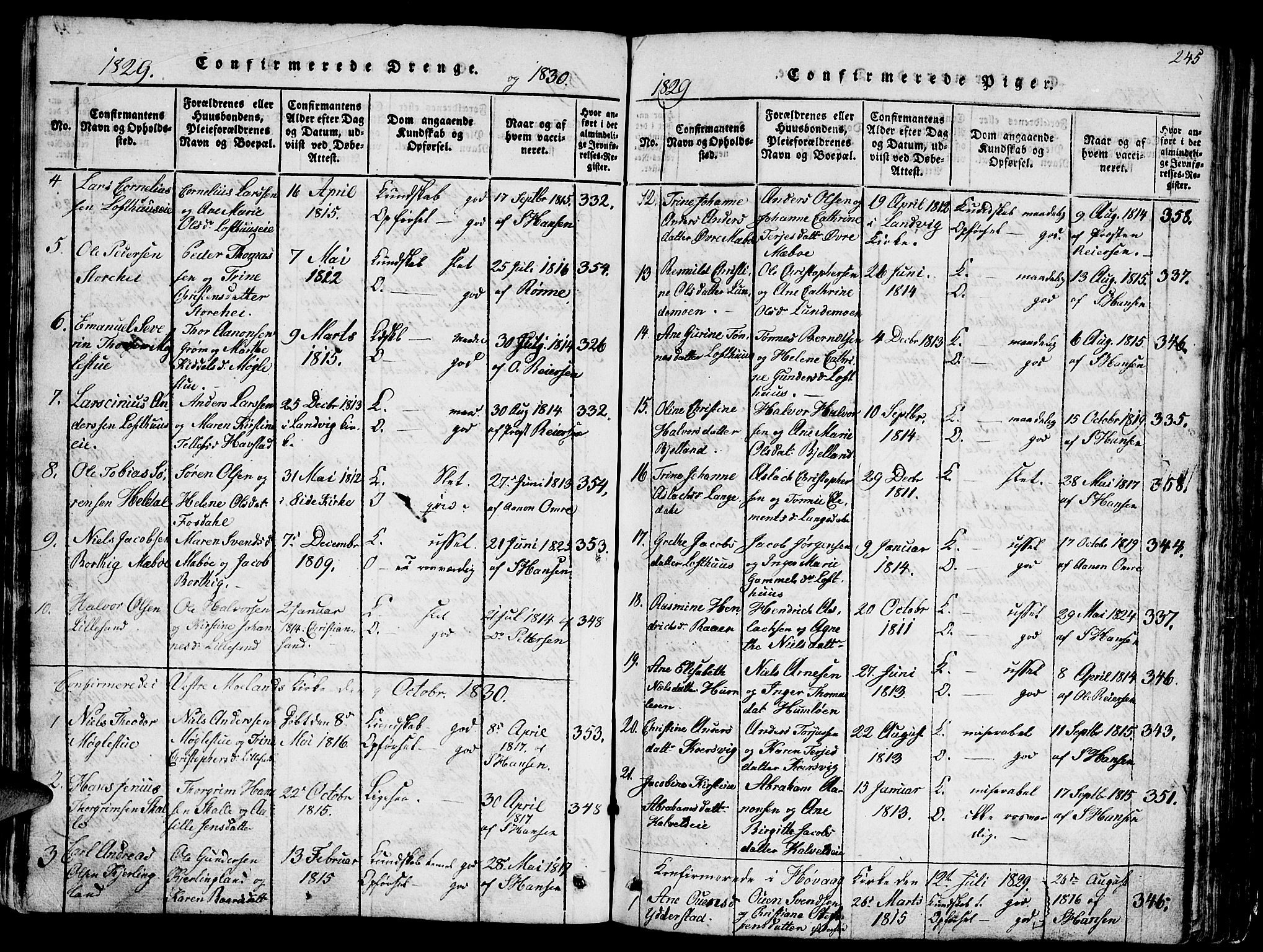 Vestre Moland sokneprestkontor, AV/SAK-1111-0046/F/Fb/Fbb/L0001: Parish register (copy) no. B 1, 1816-1851, p. 245