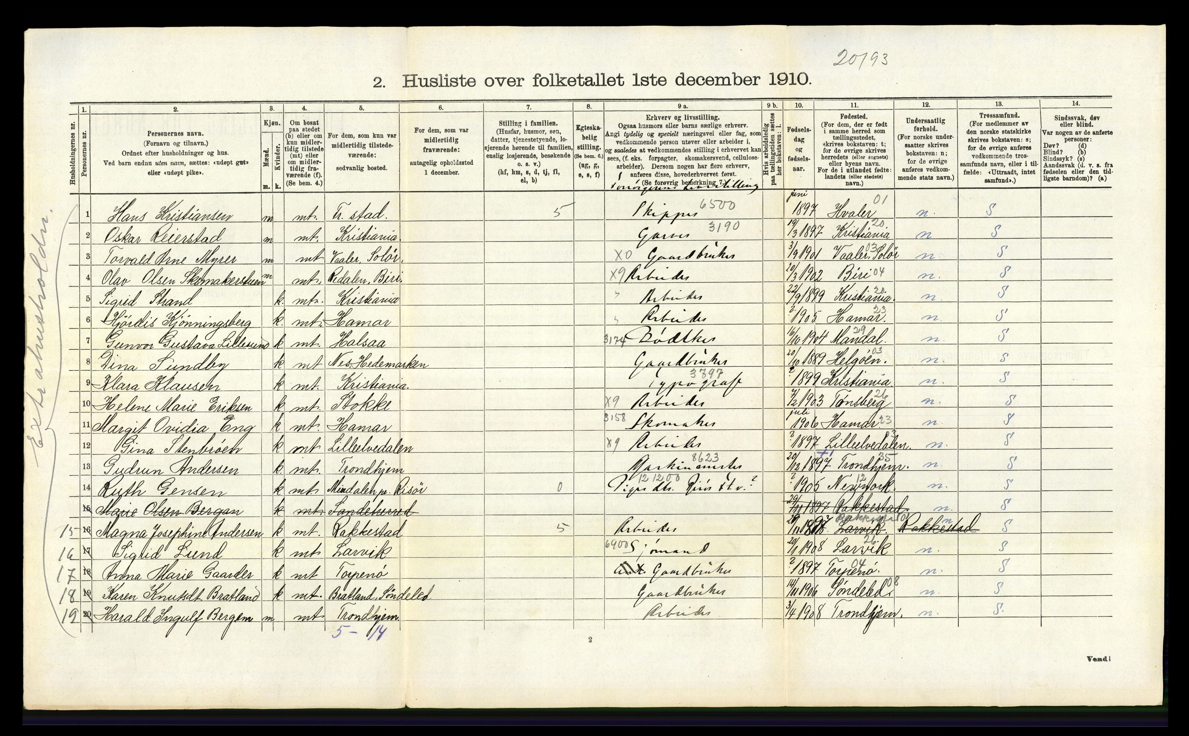 RA, 1910 census for Brunlanes, 1910, p. 382