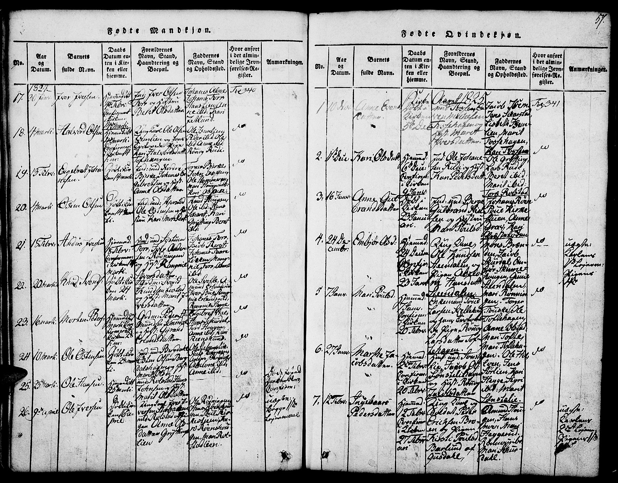 Fron prestekontor, SAH/PREST-078/H/Ha/Hab/L0001: Parish register (copy) no. 1, 1816-1843, p. 57
