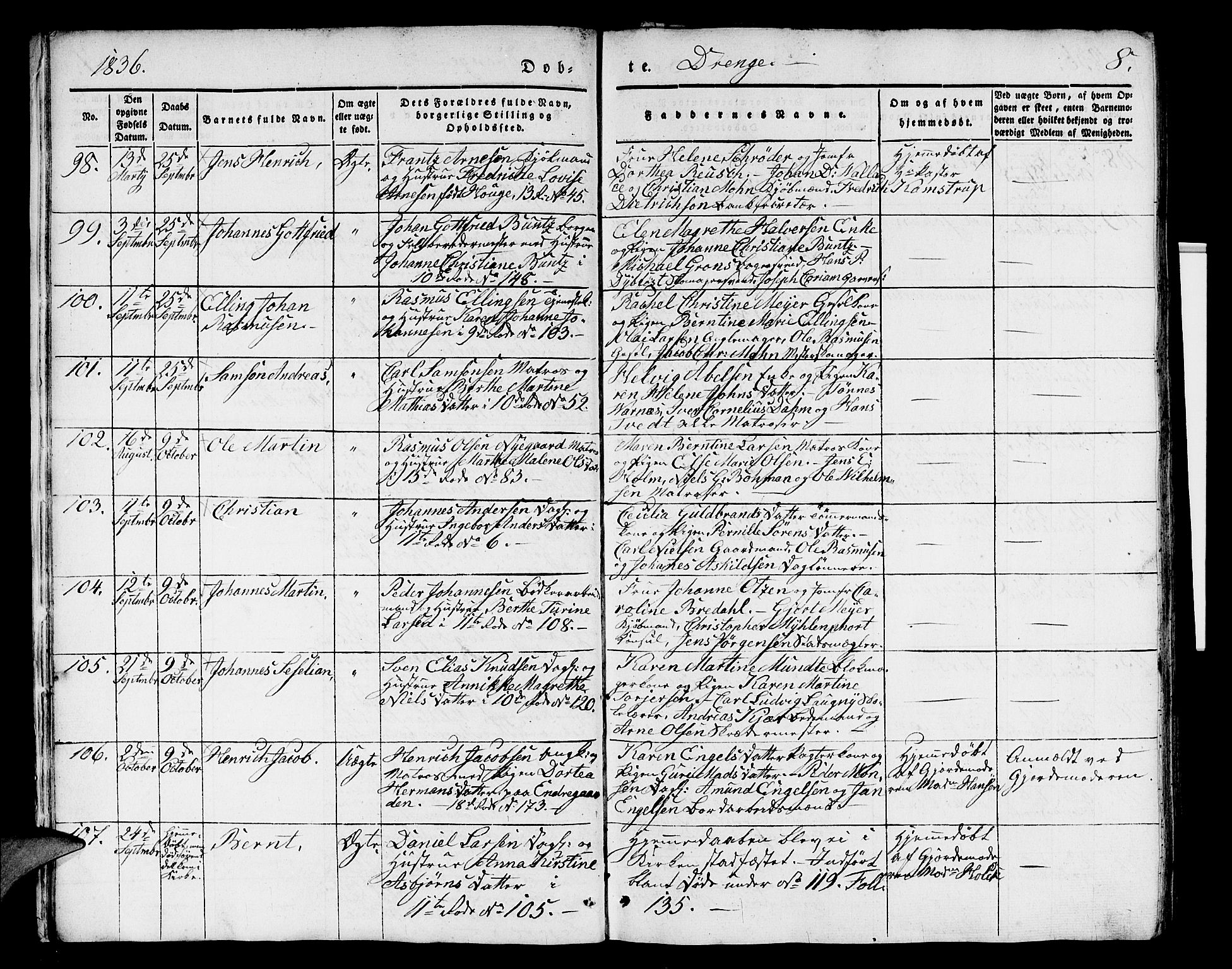 Domkirken sokneprestembete, SAB/A-74801/H/Hab/L0008: Parish register (copy) no. B 1, 1836-1841, p. 8